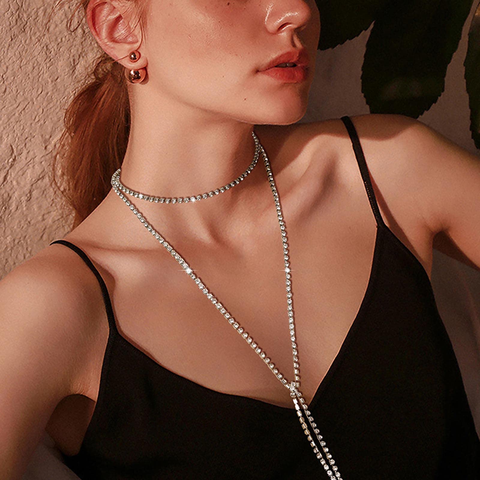 Acquista Collana girocollo con colletto a cuore con strass moda per donna Collana semplice con