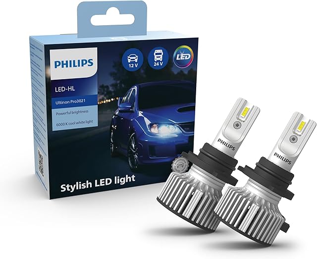 Philips Ultinon Pro3021 LED Car Headlight Bulb (HB3/HB4), cool white light of 6.000K, set of 2