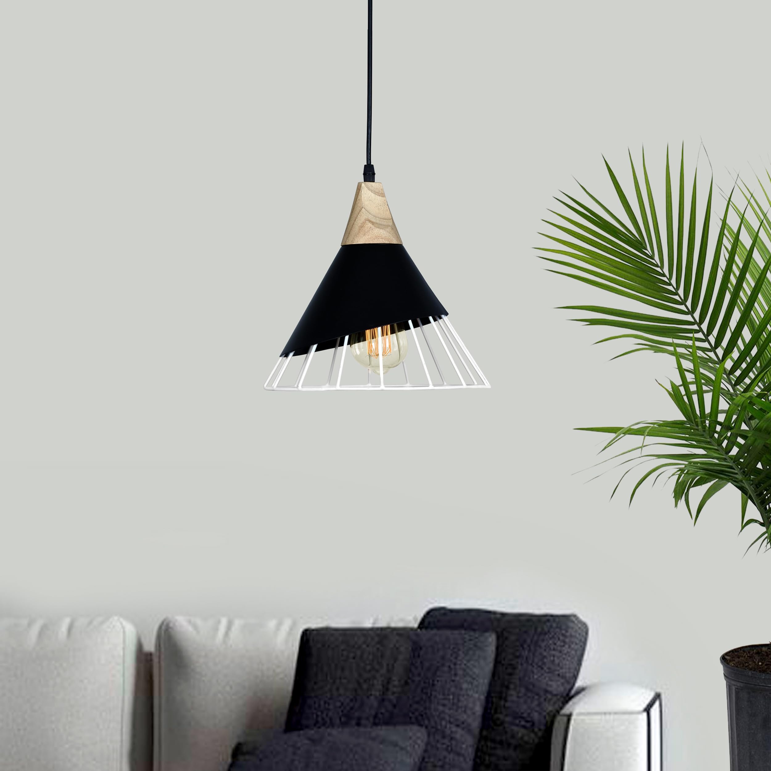 Homesake® Conical Metal Cage Pendant Lamp Nordic Modern Restaurant Drop Light Fixture Wooden Kitchen Dinting Room Ceiling Chandelier for Living Room Study E27 Flush Mount Light (Black) (B0D76RFH4X) Amazon Price History, Amazon Price Tracker