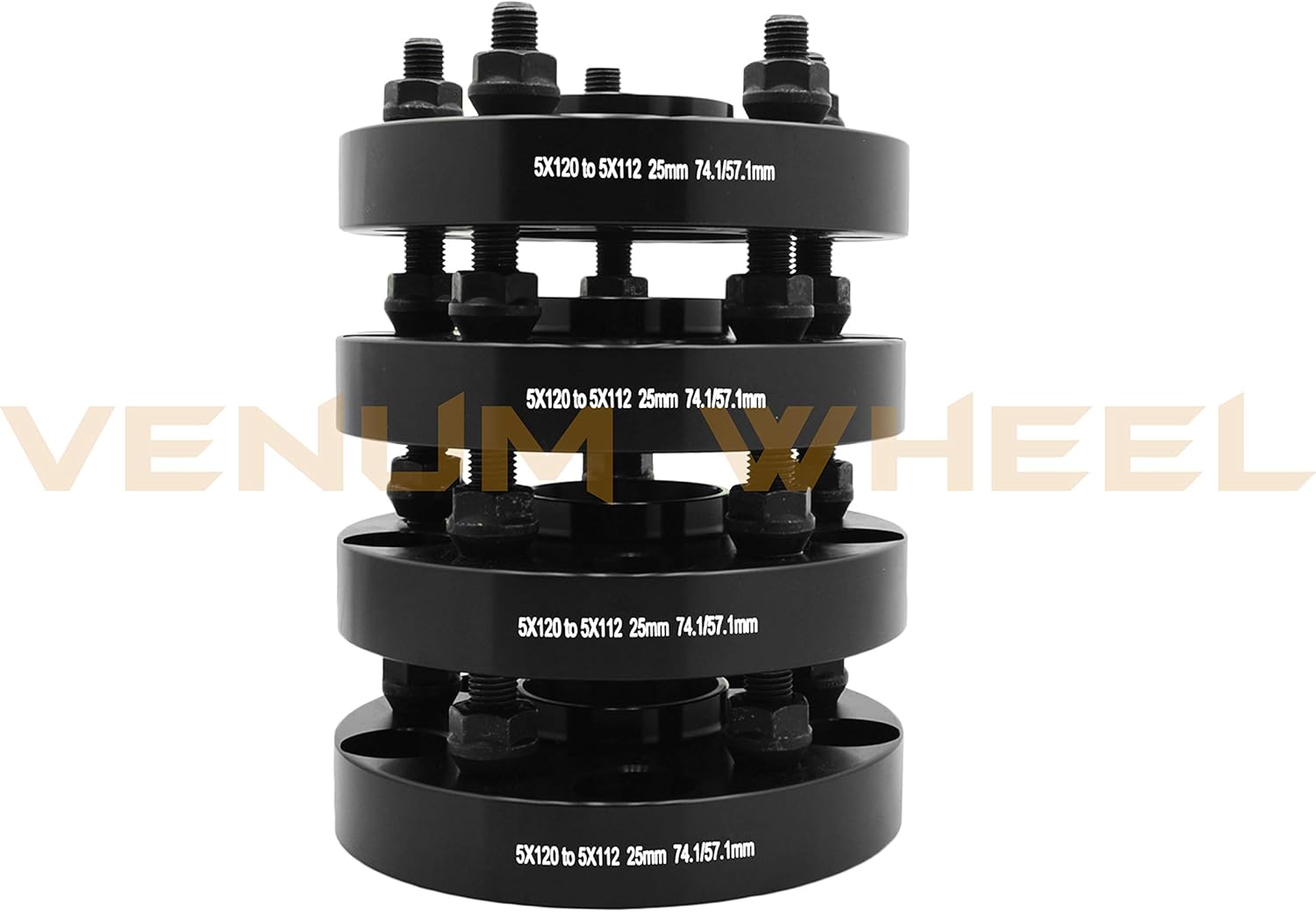 Full Set Of 5x120 to 5x112 Black Bolt On Hub Centric Conversion Adapters 1" (25mm) Thickness 72.56/74.1 Hub Bore To 57.1 Wheel Bore 5x120 Compatible With Audi Wheels 5x112 57.1