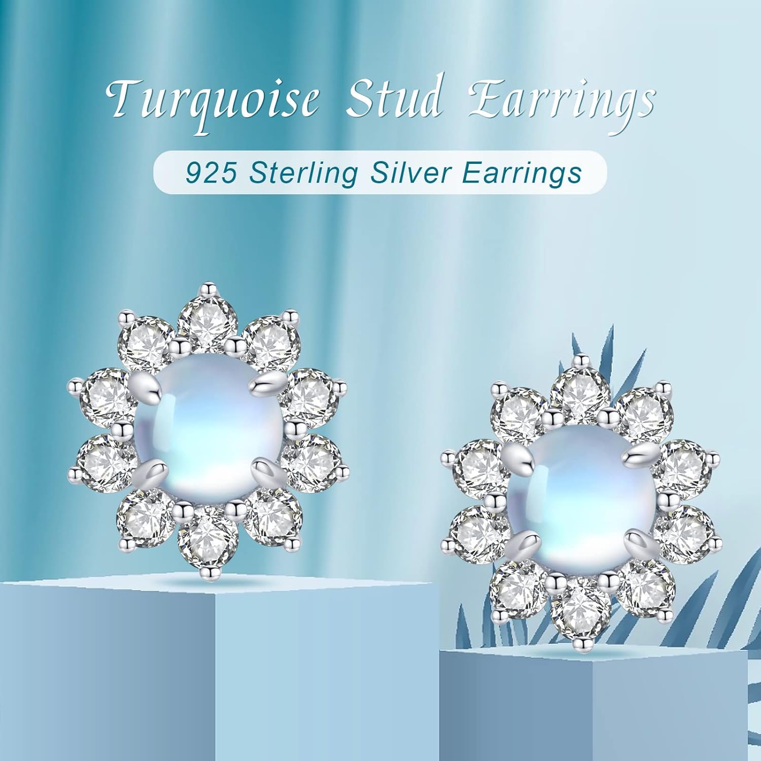 Turquoise/Moonstone Earrings 925 Sterling Silver Celtic Knot/Bohemia Style Stud Earrings Jewelry for Women Hypoallergenic Earrings for Sensitive Ears