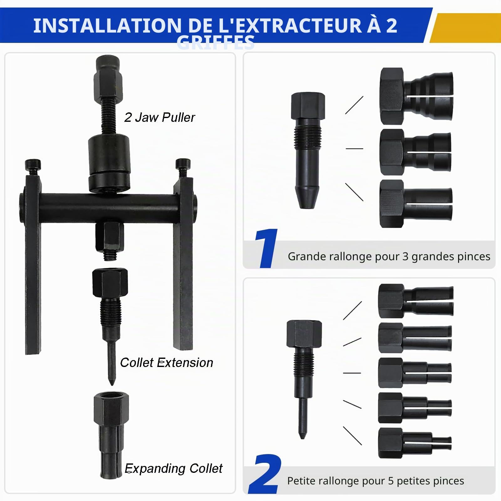 FreeTec 12 pcs Extracteur Roulement Interieur, 8mm-32mm Arrache Roulement Inertie, Arrache a Inertie Roulements Interieur avec Marteau & Extracteur 2 Mors pour Voiture Camion Moto (Bleu)