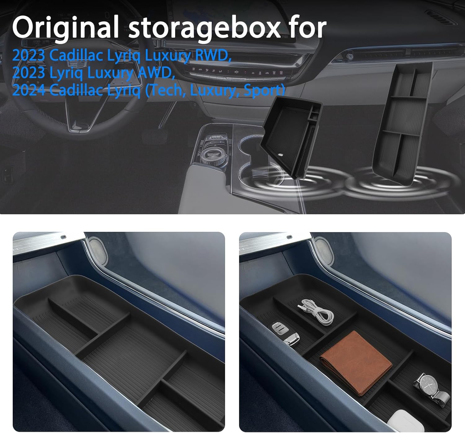 SHAOHAO for 2025 2026 Cadillac Lyriq Center Console Organizer Fit for 2023 2024 2025 2026 Cadillac Lyriq Accessories (Tech, Luxury, Sport) Lower Organizer & Center Console Organizer Tray Easy Removal