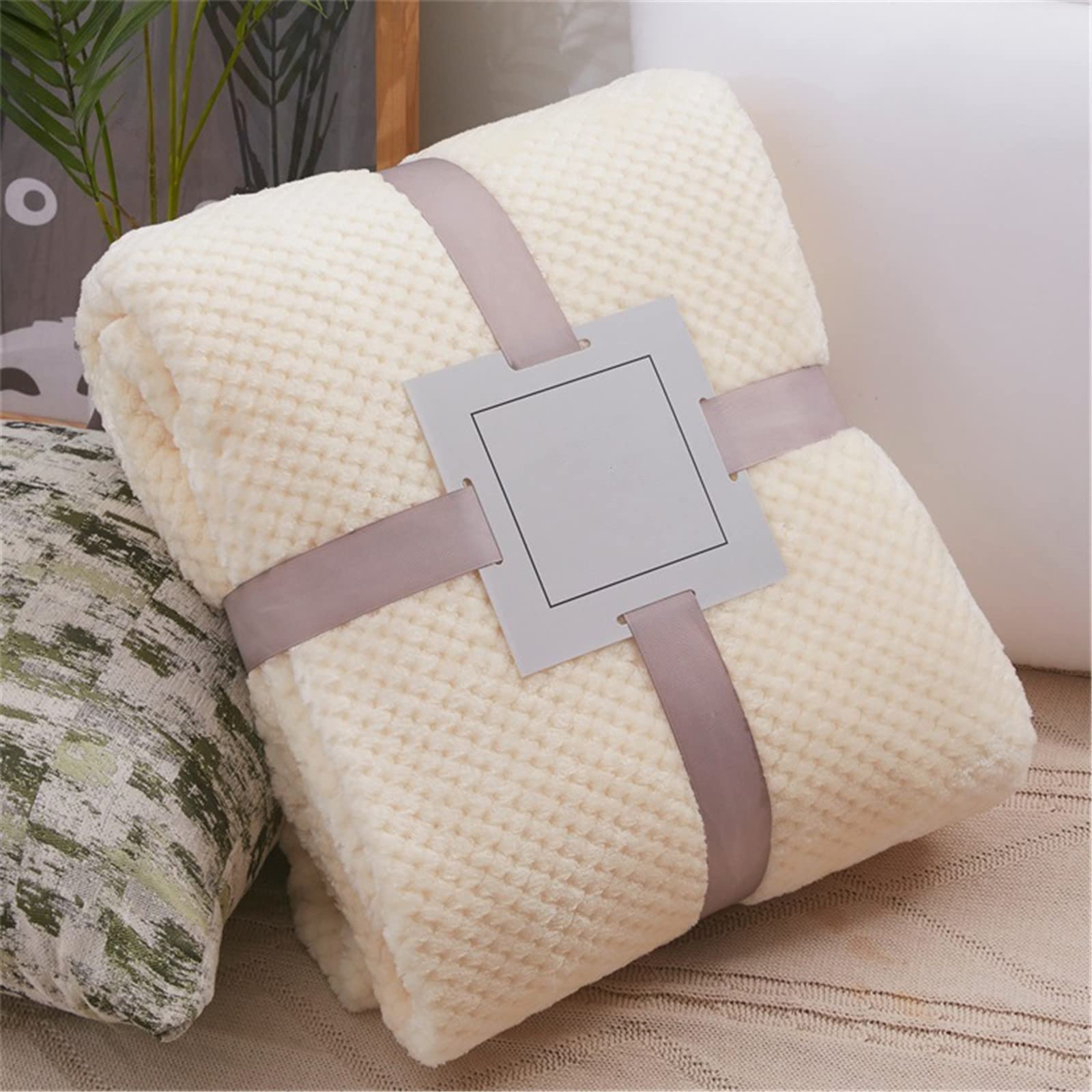 Chickwin Solid Color Fluffy Flannel Blanket Throw Large for Sofa Warm Cozy Fluffy Blanket Soft Fleece Blankets Lightweight Microfiber Throw Blanket for Bed Couch Chairs (180x200cm,Beige)