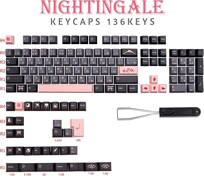 MOLGRIA Keycaps 136 Set Night Sakura for Full Sized Keyboard, Custom PBT Cherry Profile Key Caps Japanese Style with Keycap Puller for Cherry MX 104/87/68/61 60 Percent ANSI/ISO Layout Keyboard