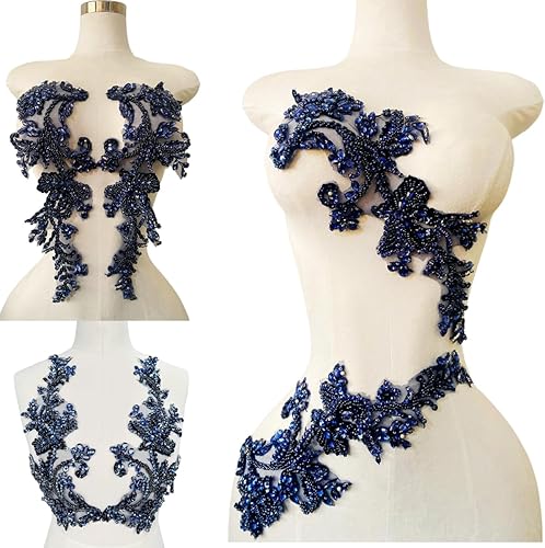 Miniatura 11 de Parches de apliques de encaje brillantes hechos a mano con cuentas de costura, lentejuelas y accesorios para vestido de novia, un par/bolsa Plata