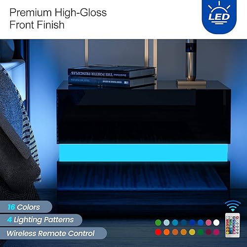 Miniatura 3 de Mesitas de noche LED, mesita de noche con luces LED, moderna mesita de noche con cajones de alto brillo, mesa auxiliar para dormitorio y sala de