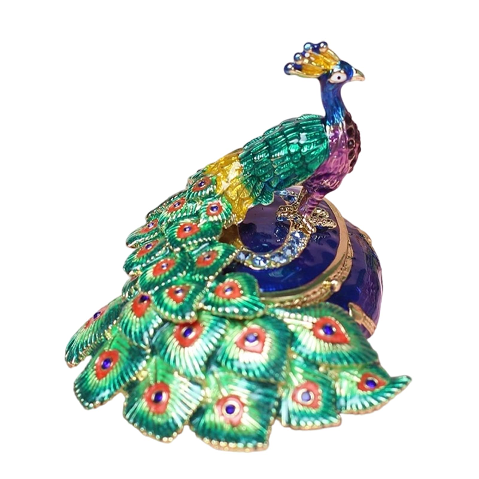 HDOYTXXM Lightweight Alloy Constructed Jewelry Storage Box Featuring Hand Painted Enameled Peacocks Detail for Artistic Appeal Compact Jewelry Box