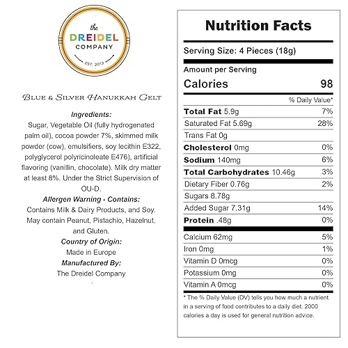 Miniatura 2 de The Dreidel Company Bolsas de malla Hanukkah azul y plateado, monedas de chocolate con leche, diseño de Hanukkah, sin gluten, sin OMG, certificado