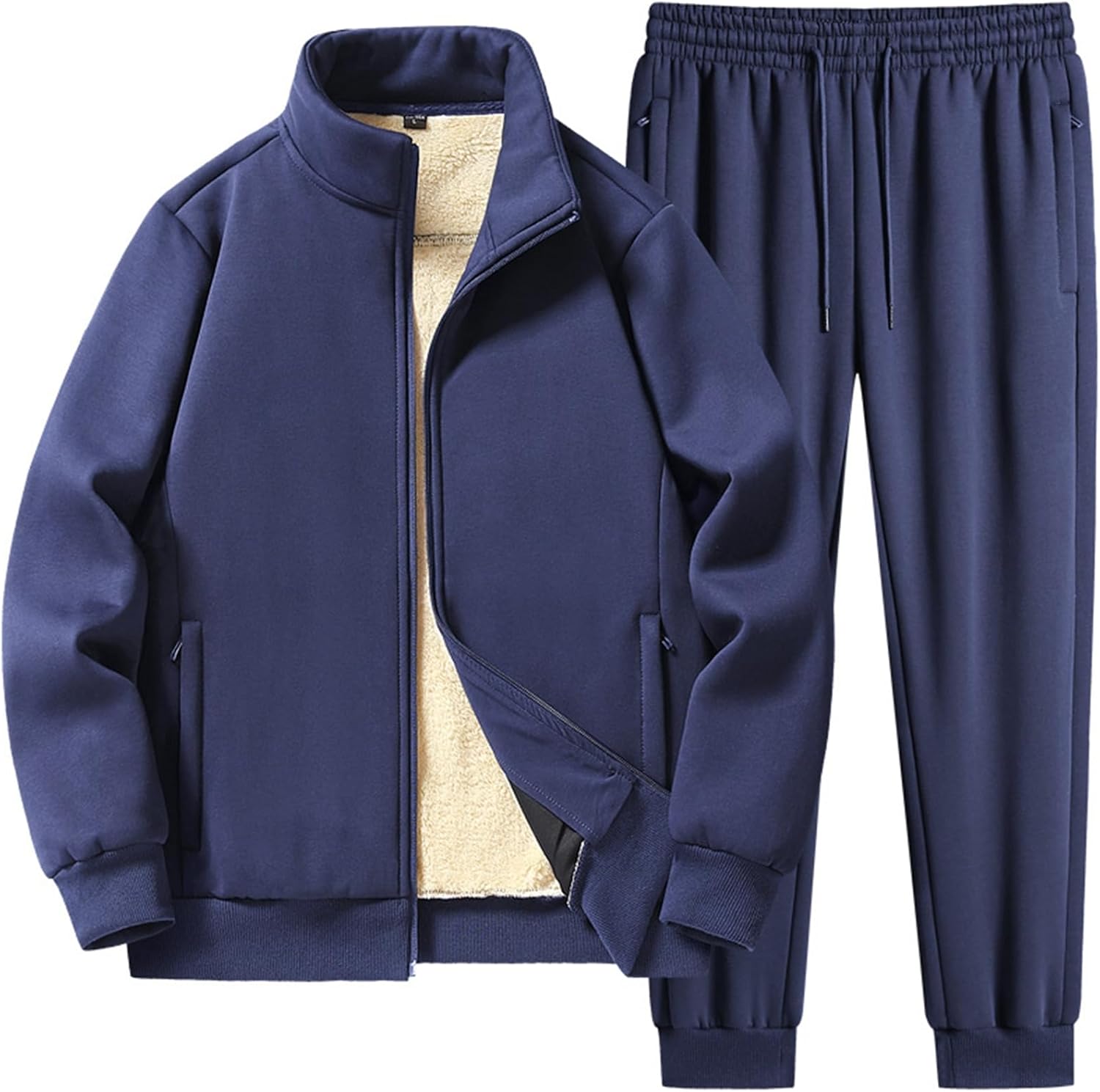 [WOOYOO] フルジップジャケット 上下セット メンズ 開襟パーカー ロングパンツ ハイネック 裏起毛 フリース ボア 秋 冬 