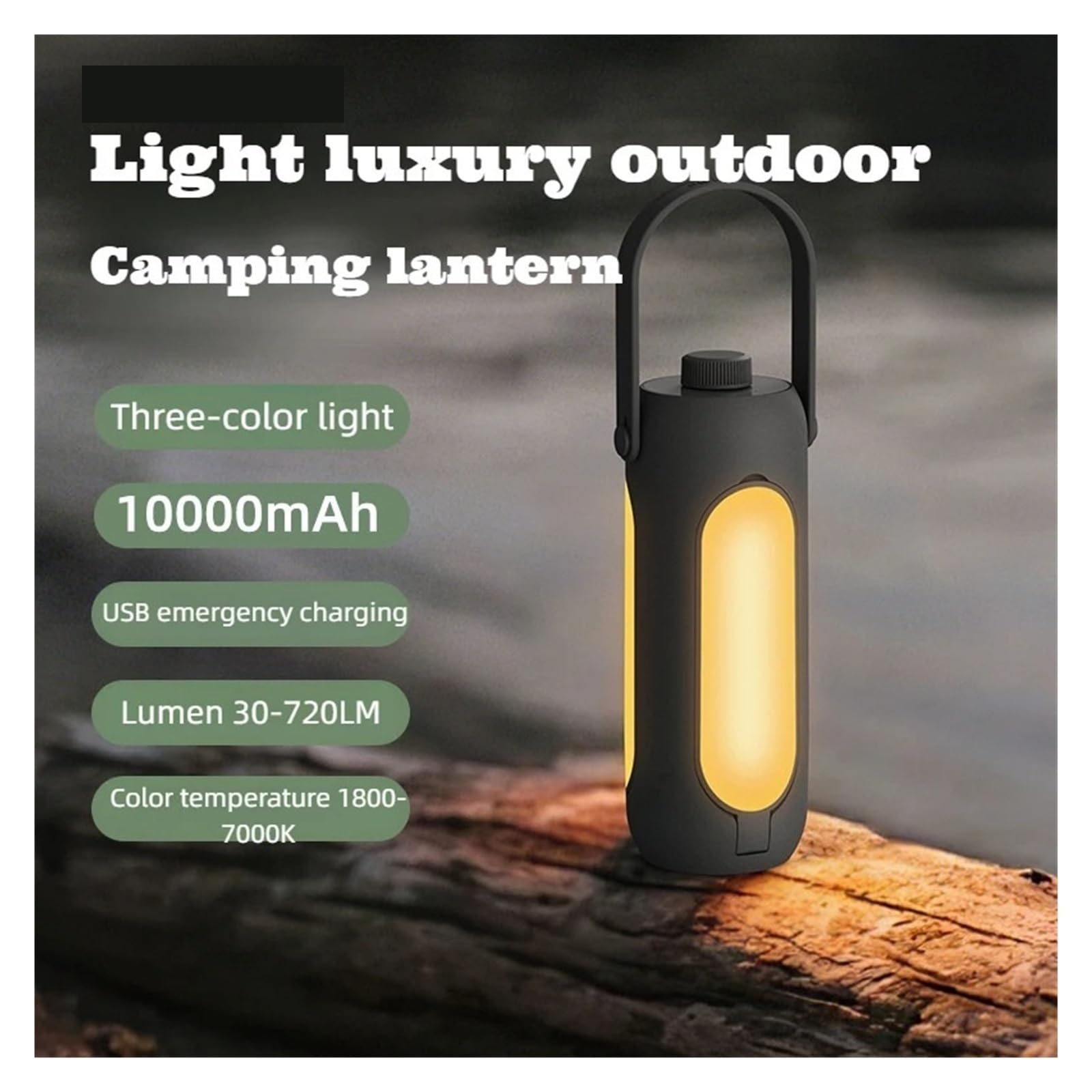Lanterna Da Campeggio Multifunzionale Power Bank 10000mAh USB-C Ricaricabile 3 Colori Con Regolazione Continua, Pannello Pieghevole Luci Super Luminose(Avocado Green)