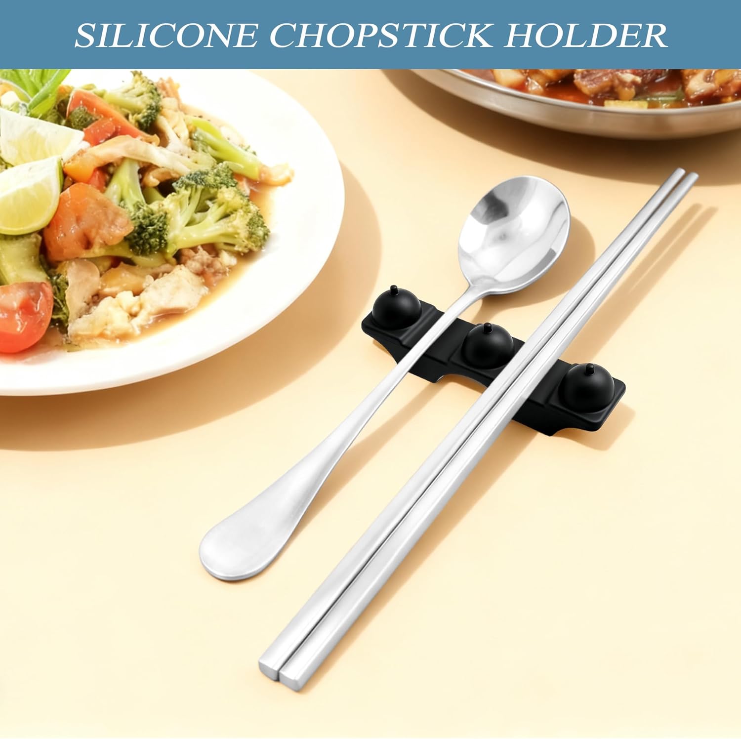 Silicone Chopstick Holder, BPA Free Kitchen Countertop Chopstick Rest for Forks, Spoons, Knives, Chopsticks, Home & Restaurant Use (10, Black)