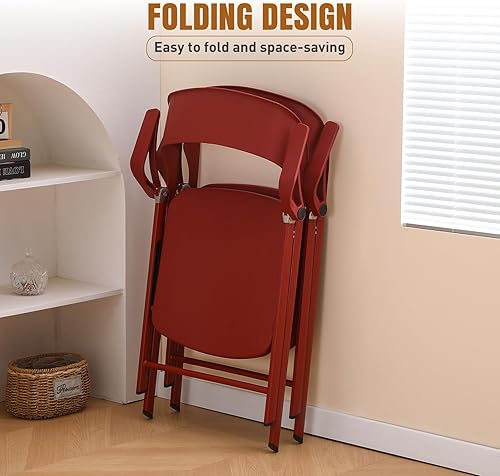 Miniatura 4 de Silla de oficina con brazos, color rojo, paquete de 2 sillas plegables de plástico, cómodas sillas de comedor apilables, silla plegable portátil con