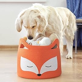 HiChen Fox Decor Basket, Nursery Basket for Baby Clothes, Toys, Laundry, Blanket, Cute Animal Storage Box, Large Woven Gift for Kids, Baby Showers-15.7L x 11.8H, Orange
