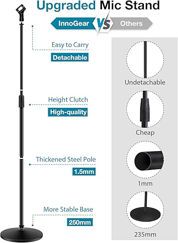 Miniatura 2 de InnoGear Soporte de micrófono, paquete de 2 soportes de micrófono desmontables para el suelo, soportes de brazo de micrófono con base pesada, altura