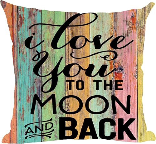 Ramirar Funda de almohada decorativa con texto en inglés "I Love You to The Moon and Back" con texto en inglés "I Love You to The Moon and Back"