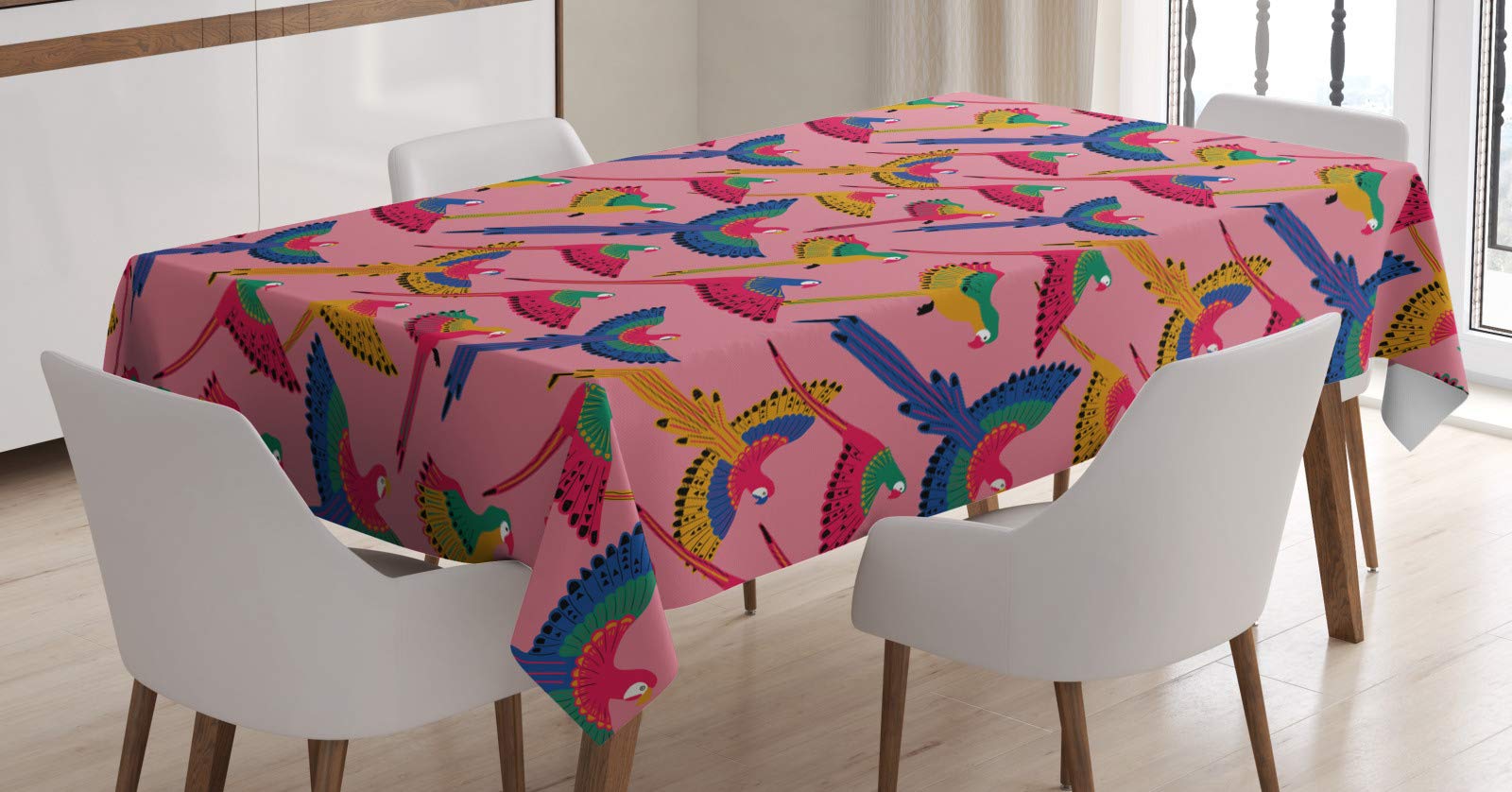 Tovaglia Luau ABAKUHAUS 140x240 Cm – Tessuto Raso Poliestere Con Stamapa Tropicale Pappagalli – Perfetta Per Feste, Cucina E Sala Da Pranzo