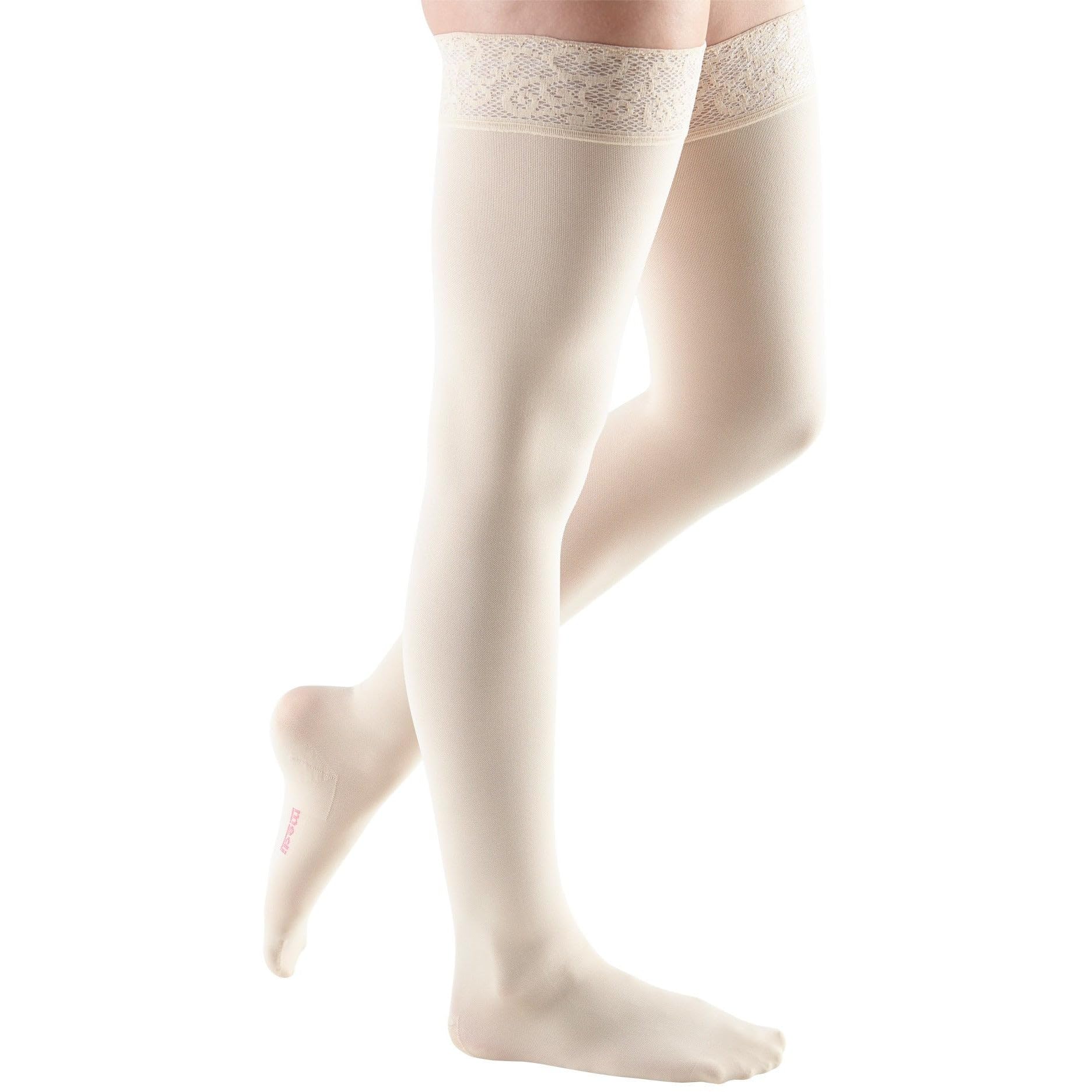 mediven comfort for women, 15-20 mmHg, Thigh High Compression Stockings w/ Lace Top-Band, Closed Toe