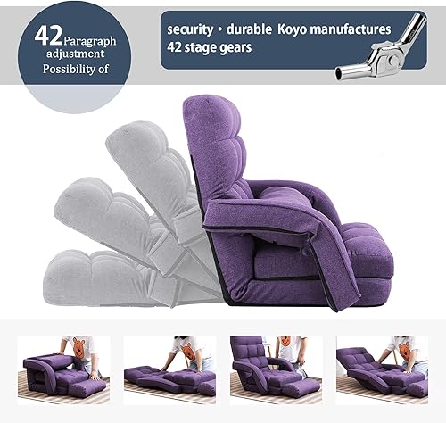 Miniatura 4 de FLOGUOR Silla de suelo, tumbona para interiores, sofá perezoso plegable ajustable de 42 posiciones con reposabrazos y una almohada, sillas
