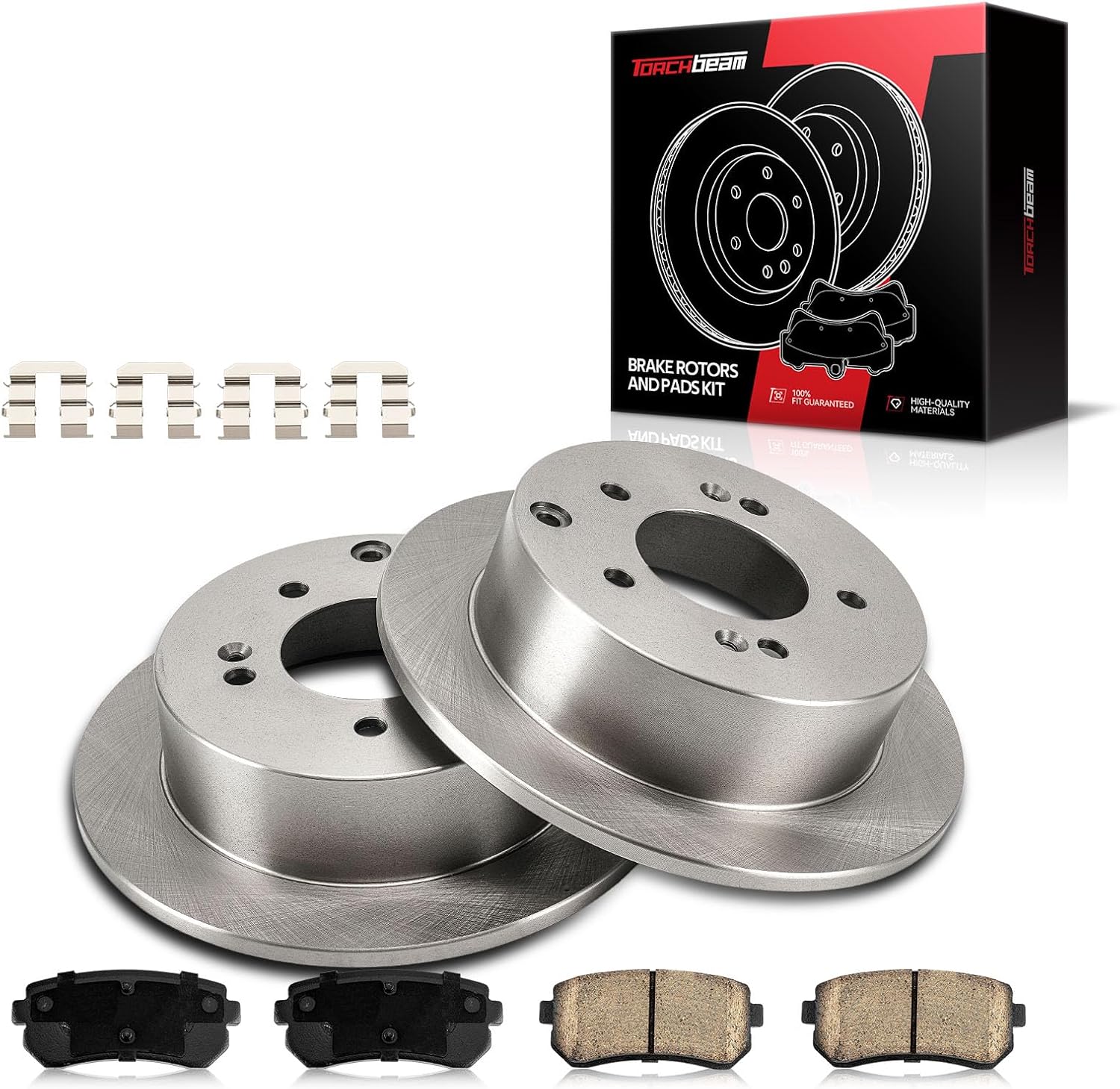Torchbeam Rear Brake kit|Brake Pads and Rotors Kit Compatible with 2010-2013 Forte Koup, 2010-2013 Forte,Disc Brake Rotors + Ceramic Pads Kit,6pcs,31542 D1157