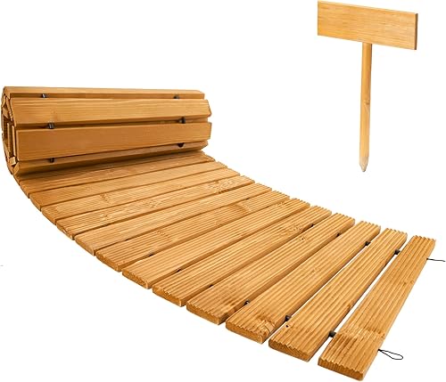 Miniatura 8 de Spurgehom Camino de jardín de madera de 8 pies, pasarela curvada para exteriores, camino de suelo de cedro, camino decorativo para césped, patio,