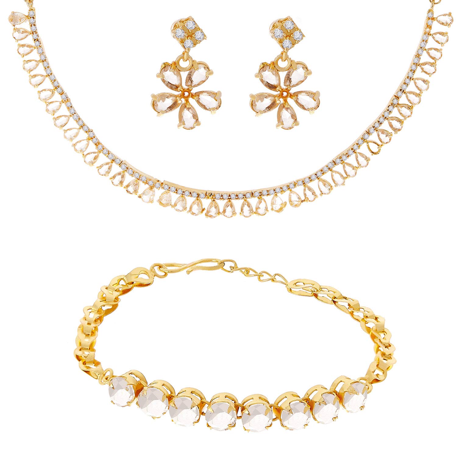 ZENEME Jewellery Set Gold Plated American Diamond Necklace Set With Earring And Bracelets Jewellery For Women and Girls (White) (B08YNHWFVT) Amazon Price History, Amazon Price Tracker