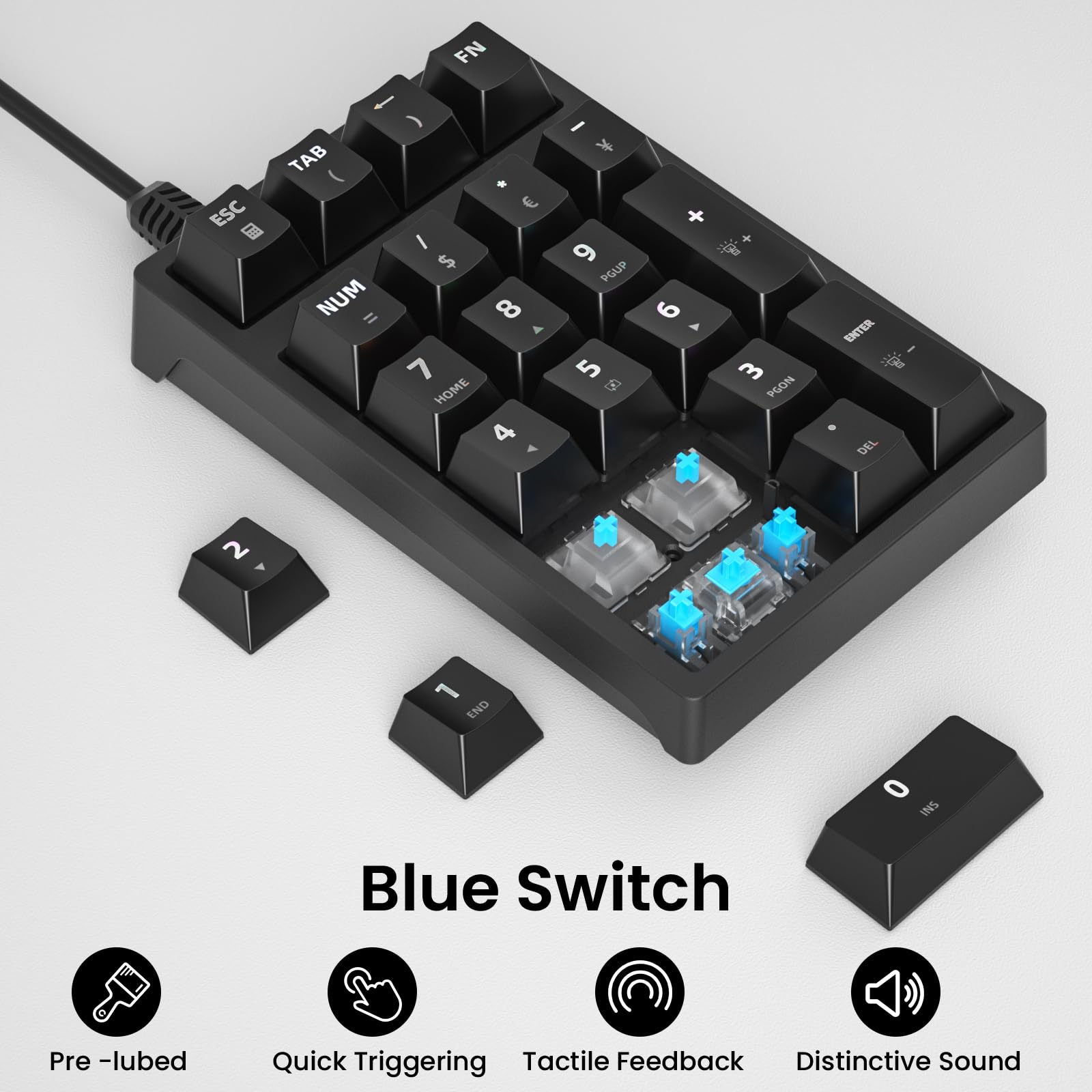 Gurjot Mechanische Ziffernblock, USB-verkabelt, 21-Tasten-Nummernblock, RGB-Hintergrundbeleuchtung, Anti-Ghosting-Tastatur für Laptop, Desktop-PC, Excel-Buchhaltungsdateneingabe