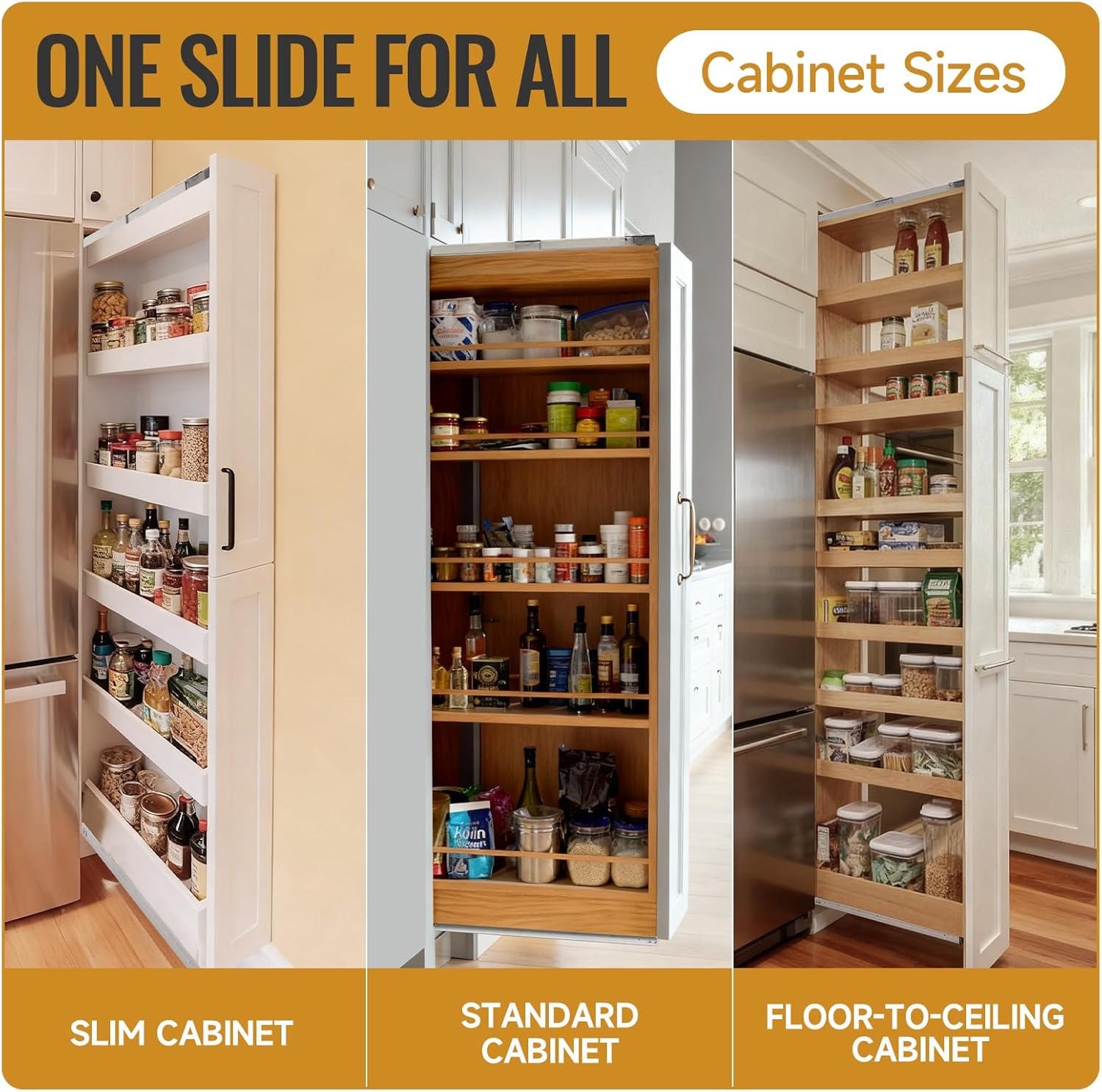 HBL' 22 Inch Pantry Drawer Slides for Tall Cabinets – Dual Top & Bottom Pull-Out Pantry Slides, Soft Close, 120 LBS Heavy-Duty, Silver