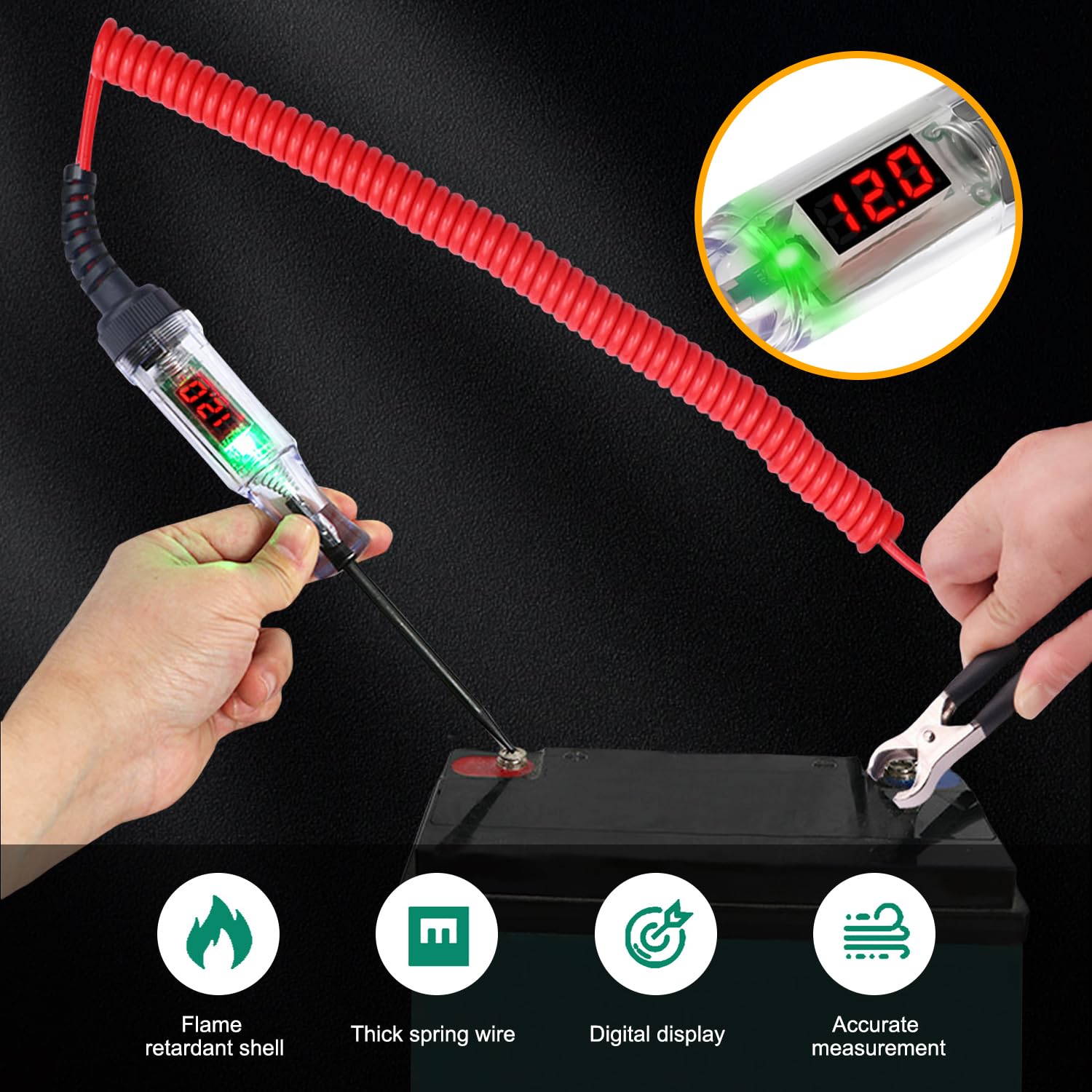 Tester del Circuito 3-120V del Cavo del Fusibile con display a LED, cavi a molla e clip a coccodrillo, strumento penna Per testare i circuiti automobilistici