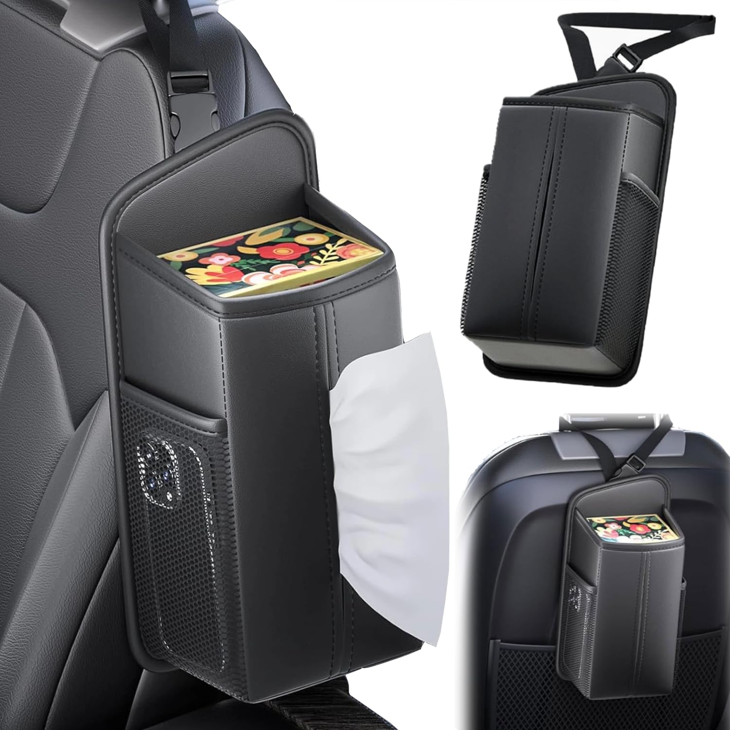 Amazon.co.jp: 車用ティッシュケース 吊り下げ 大容量 PUレザー シート