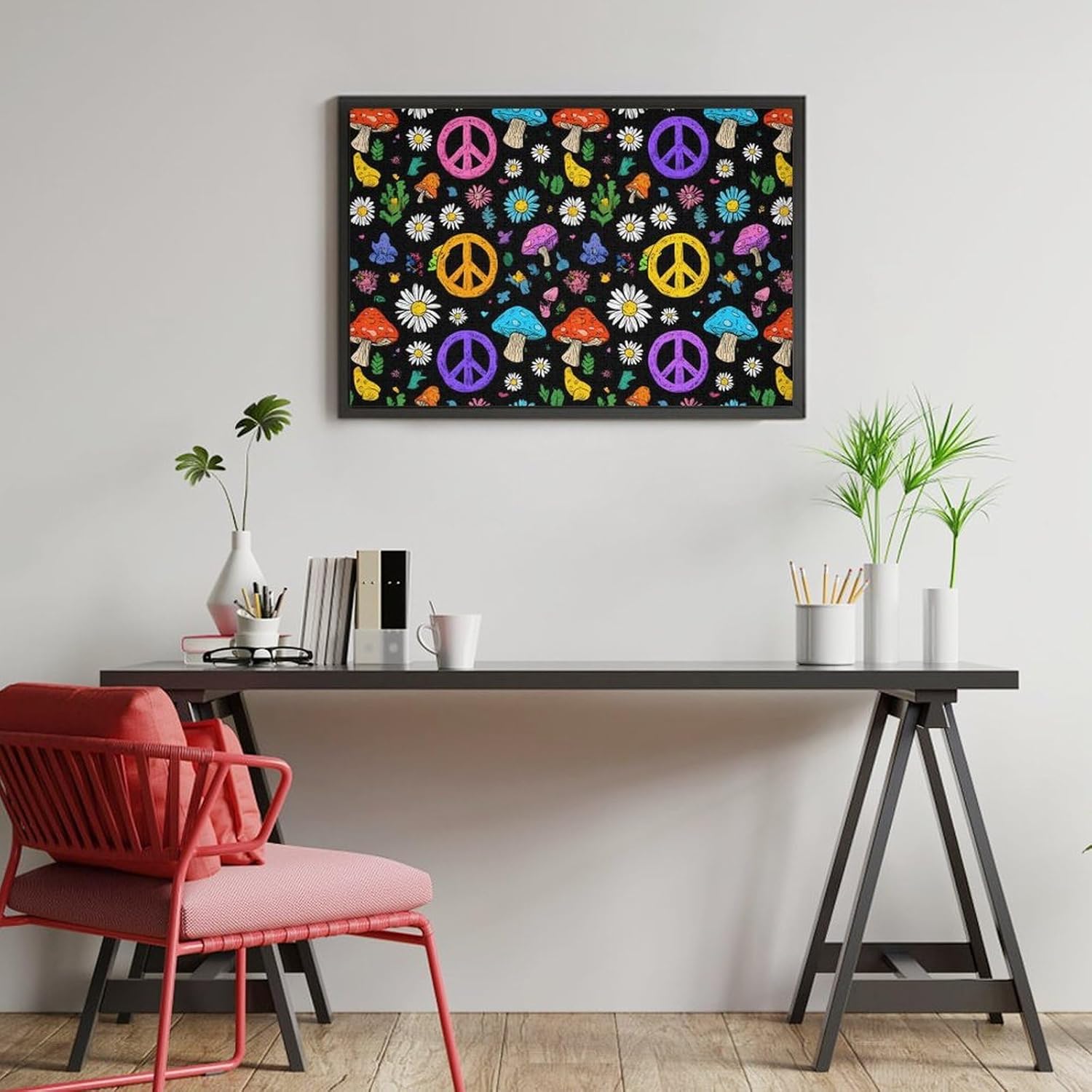 Peace Sign Flower Puzzles for Adults 1000 PCS Wooden Jigsaw Puzzle Wall Decor Christmas