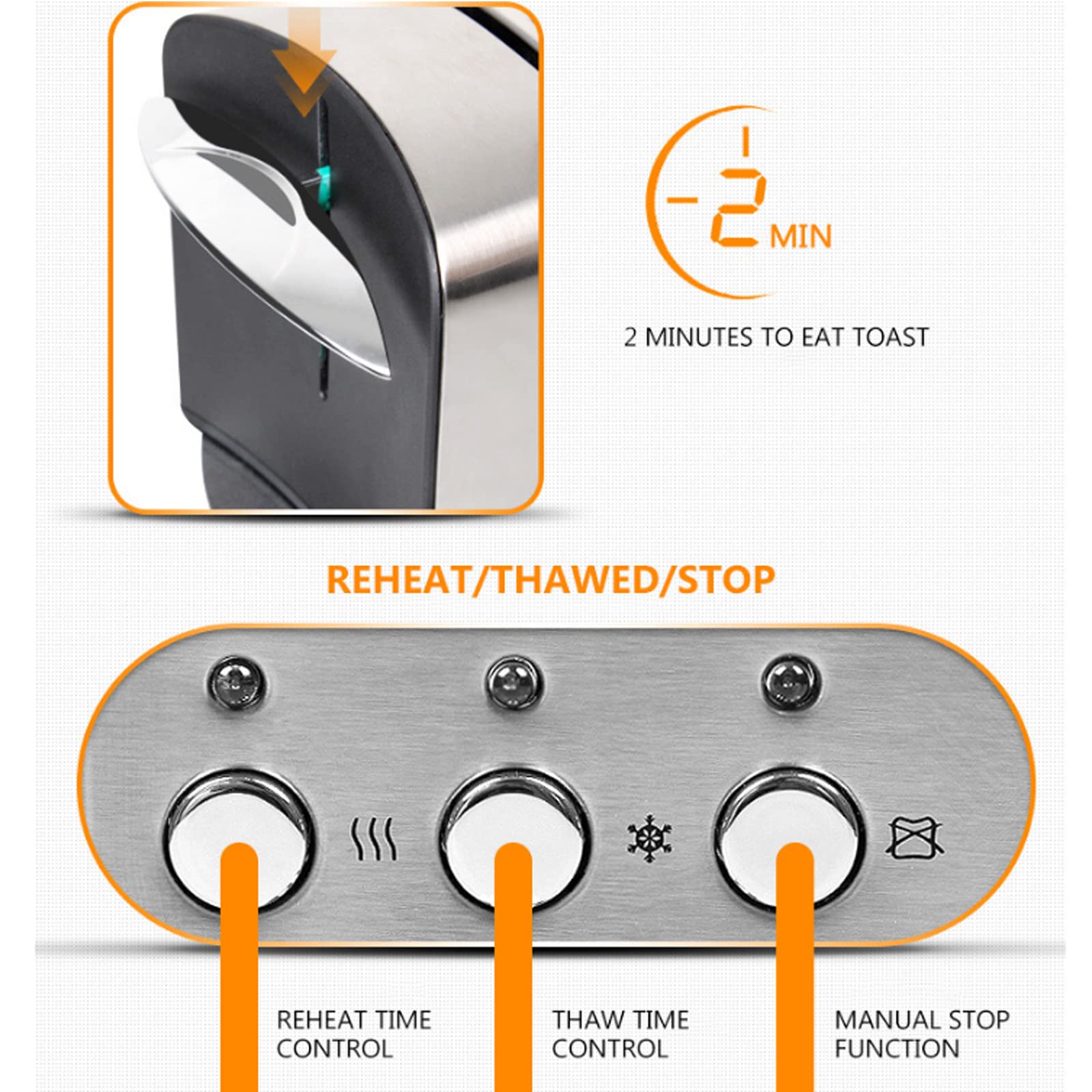Tostadora De 2 Rebanadas Tostadoras De Ranura Larga 2 Rebanadas De Ranura Ancha con Función De Huevo Al Vapor 7 Configuraciones De Tostado Variables con Descongelación/Recalentamiento, 850w