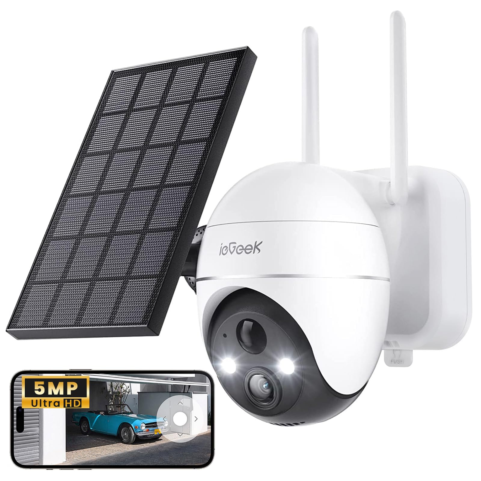 ieGeek 3K 5MP Camera Surveillance WiFi Exterieure sans Fil Solaire - 360° PTZ Camera Solaire PIR Détection Humaine, Vision Nocturne Couleur, Audio Bidirectionnel, Sirène Alarme/Alexa/IP65