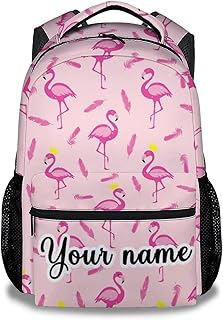 COOPASIA Personalized Flamingo Backpack for School - 16 Inch Pink Backpacks for Girls, Women - Cute Lightweight Bookbag for Elementary