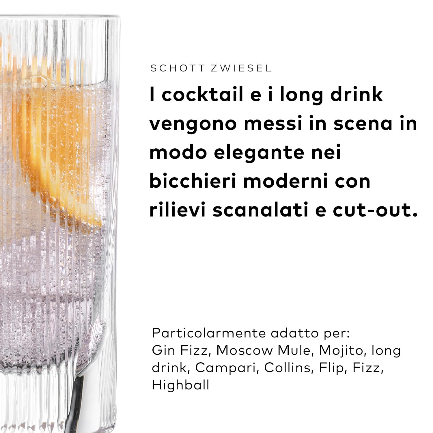 SCHOTT ZWIESEL Bicchiere da long drink Fave (set da 4), moderno bicchiere per long drink con bordo scanalato e intagli, bicchieri in cristallo lavabili in lavastoviglie (art. 124305)