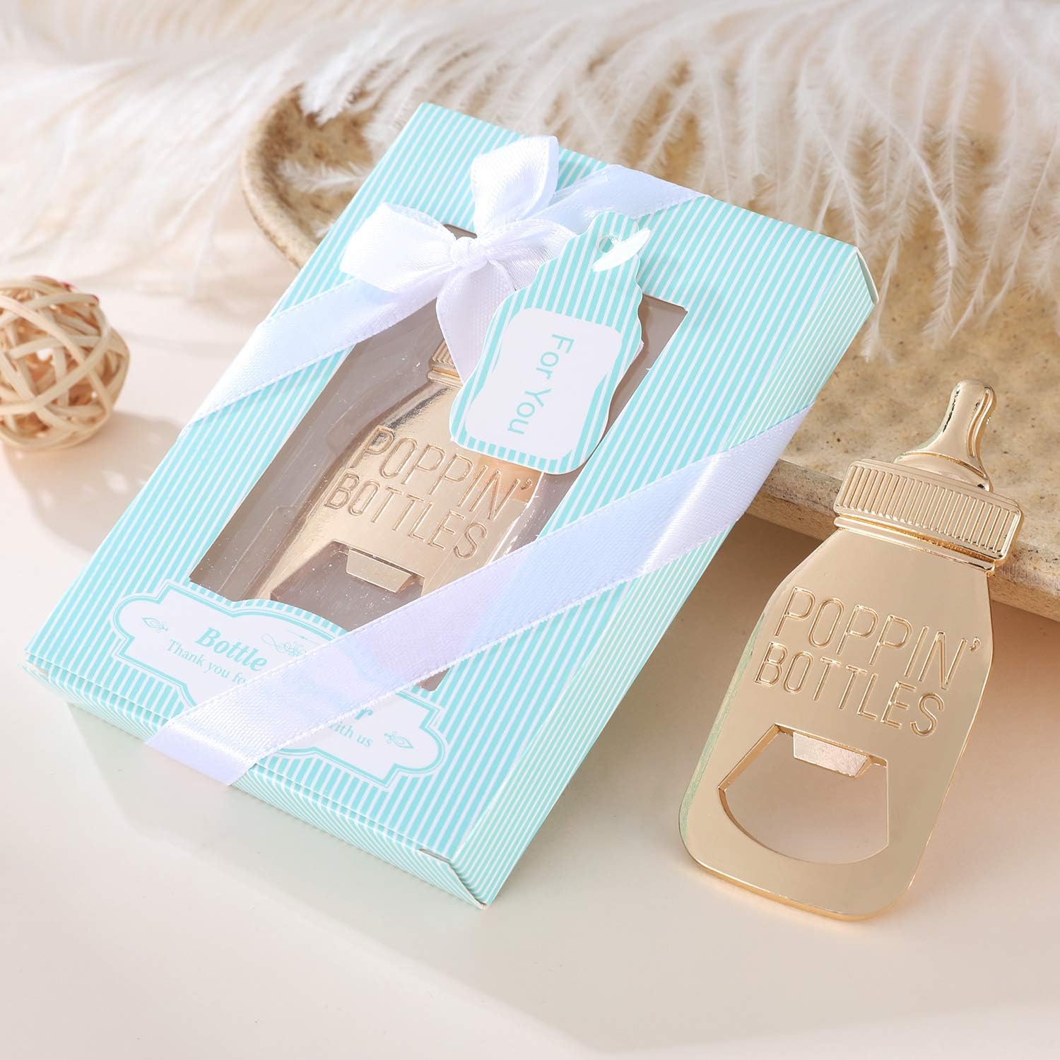 24pcs Poppin Bottle Bottle Opener Baby Shower Favors Gift for Boy with Exquisite Packaging Box,Baby Shower Souvenirs For Guests Boy Baby Shower Party Decor Supplies by WeddParty (Blue A, 24)