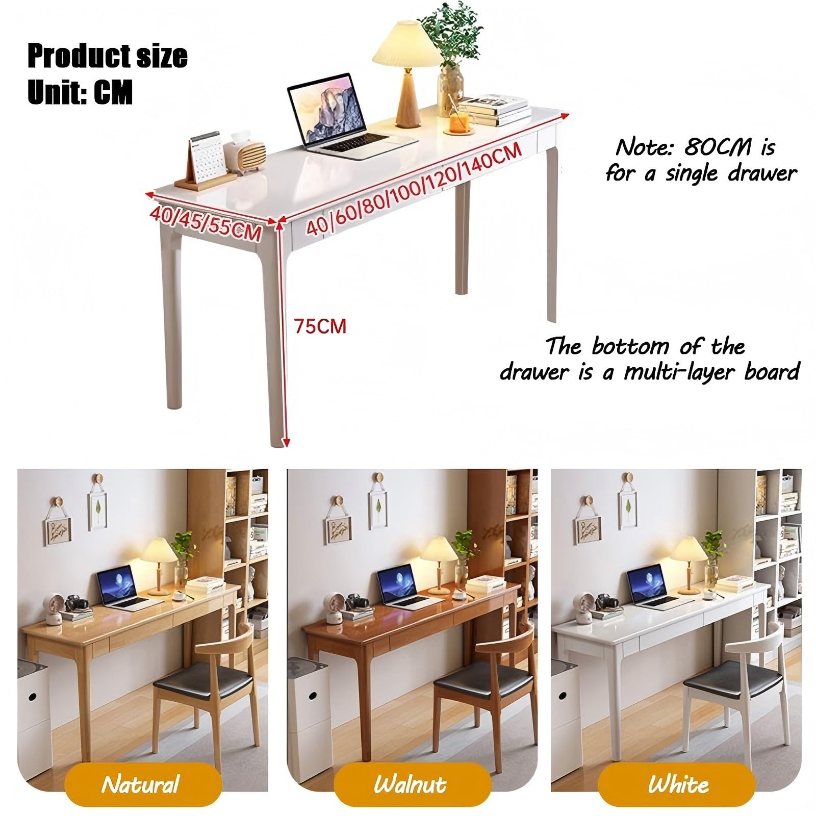 Amazon | ミッドセンチュリーモダンソリッドウッドデスク、収納