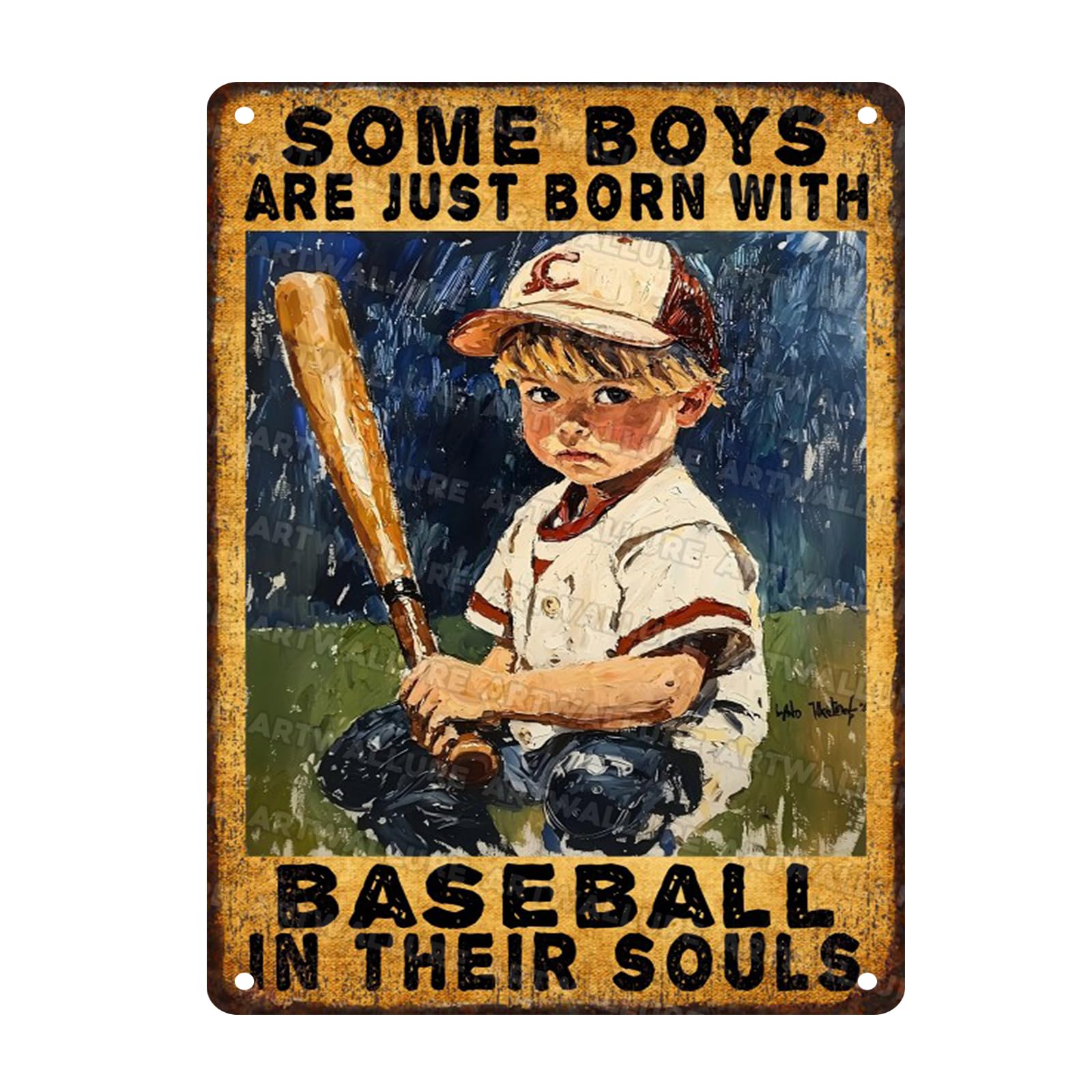 Baseball Vintage Metal Tin Sign Some Boys Are Born With In Their Souls Signs for Baseball Lovers Wall Decor Sign 12x16inch