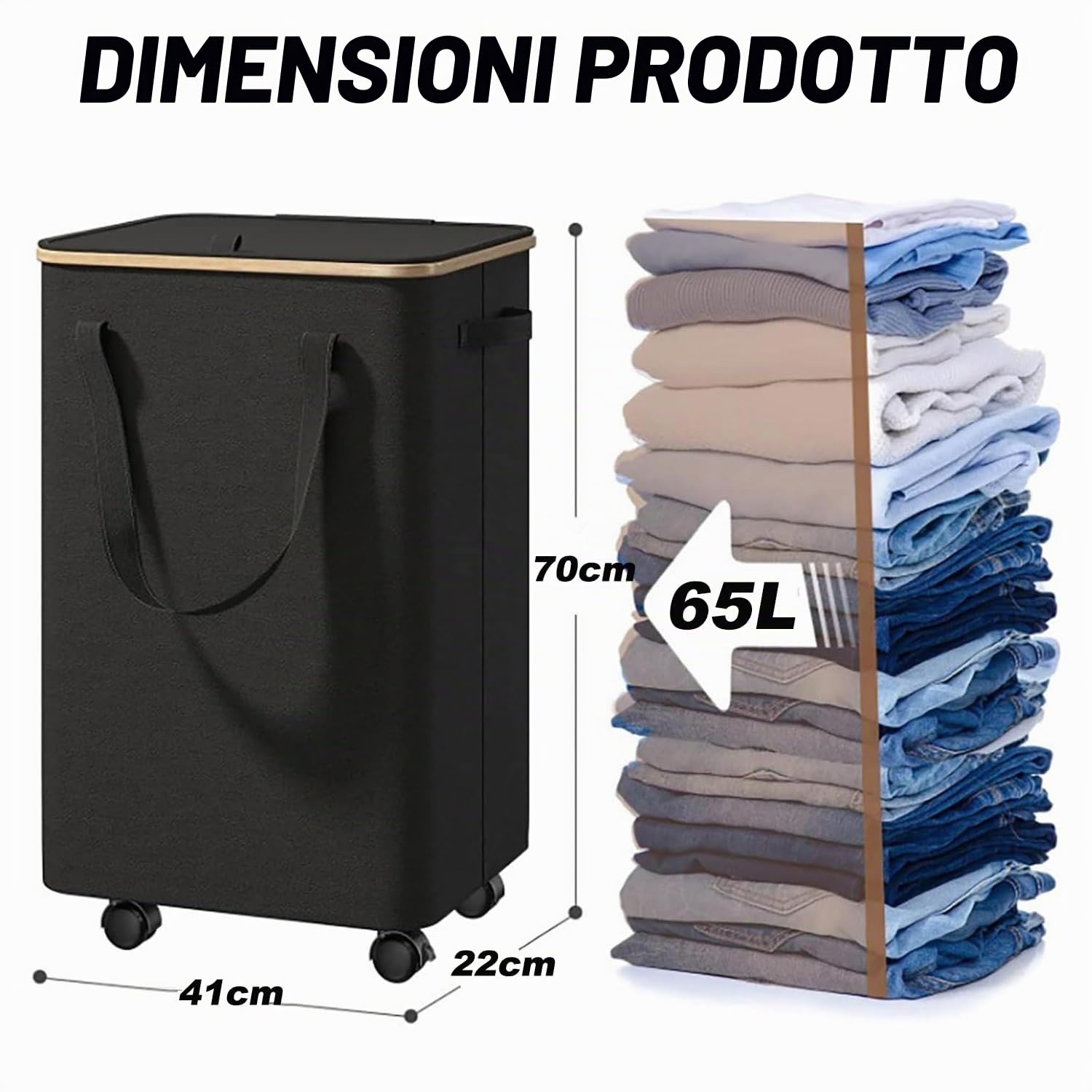 Cesto Portabiancheria con Coperchio,Cesto Biancheria Sporca con Ruote,Cesta per il Bucato Pieghevole e Borsa Rimovibile per Camera da Letto,Bagno,Lavanderia