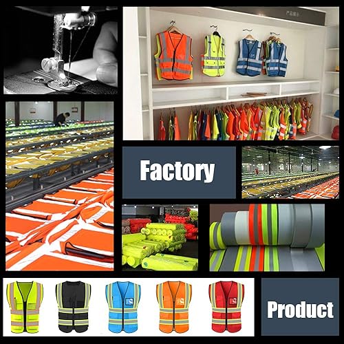 Miniatura 7 de Chaleco de seguridad reflejante de alta visibilidad, con logotipo personalizado, con 5 bolsillos, chaleco de alta visibilidad, ropa de trabajo