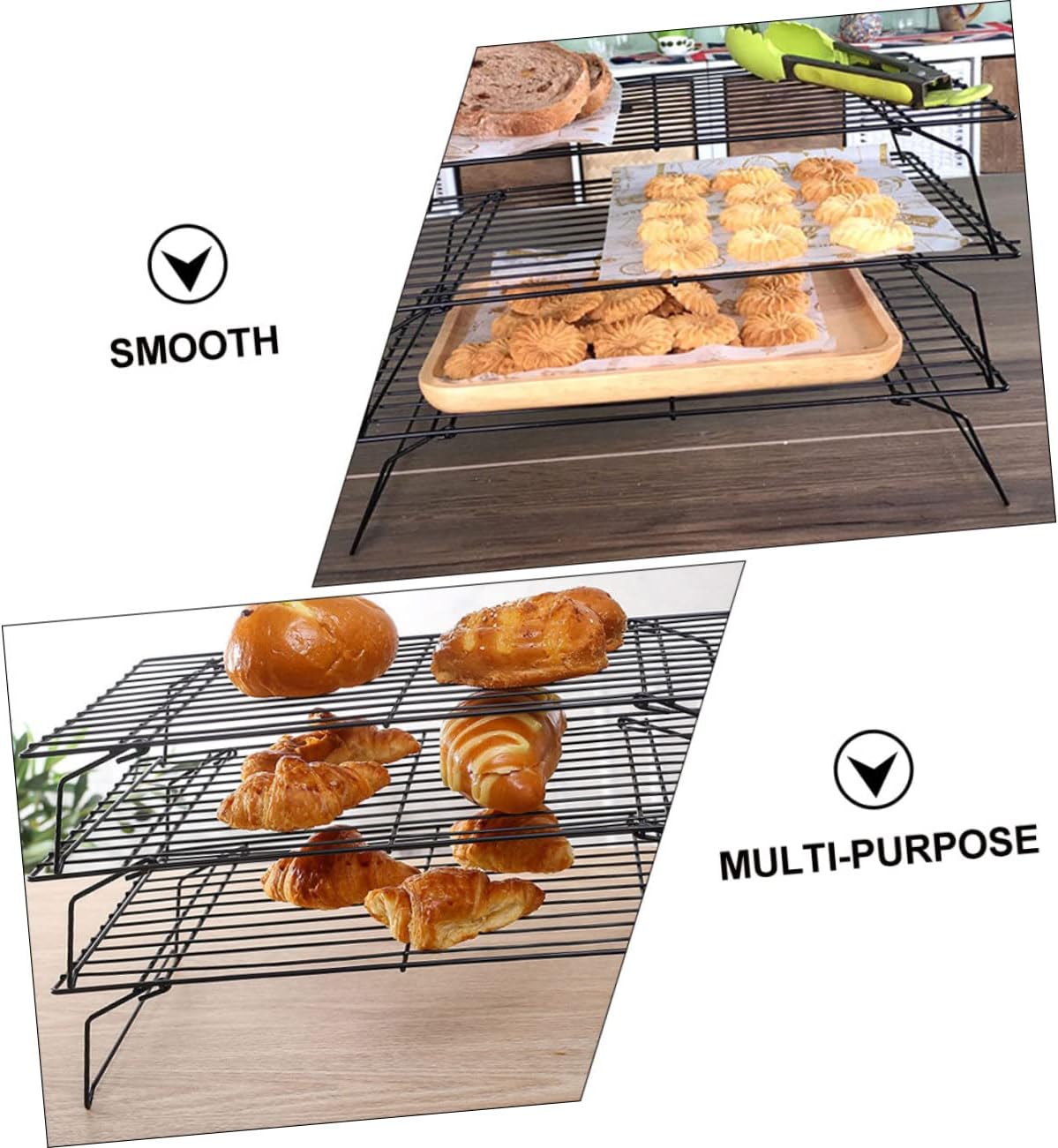 Cabilock 3Pcs Thickened Baking Rack Carbon Steel Cooling Rack for Bread Cookies Household Grilling Baking Accessory Stable Design