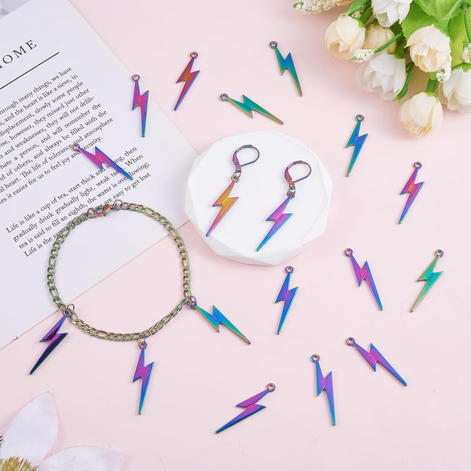 Alloy Cross Angel Wings Moon Flower Charms Pendant Rainbow Color Charms for Bracelet Necklace Earrings Jewelry Making DIY Craft Supplies - Image 4