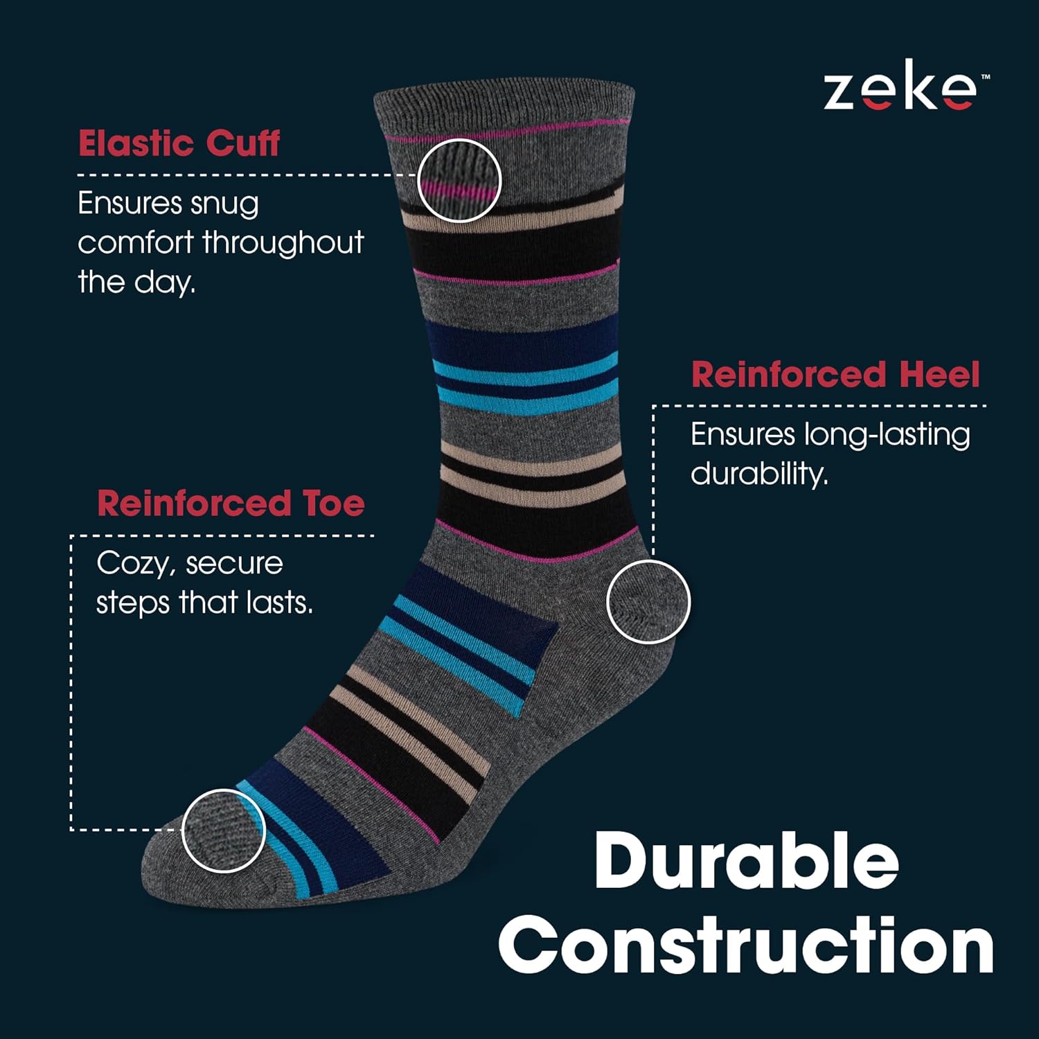 ZEKE Funny Dress Socks for Men - Funky Mens Crazy Socks - Cool Colorful Patterned Fun Socks for Men