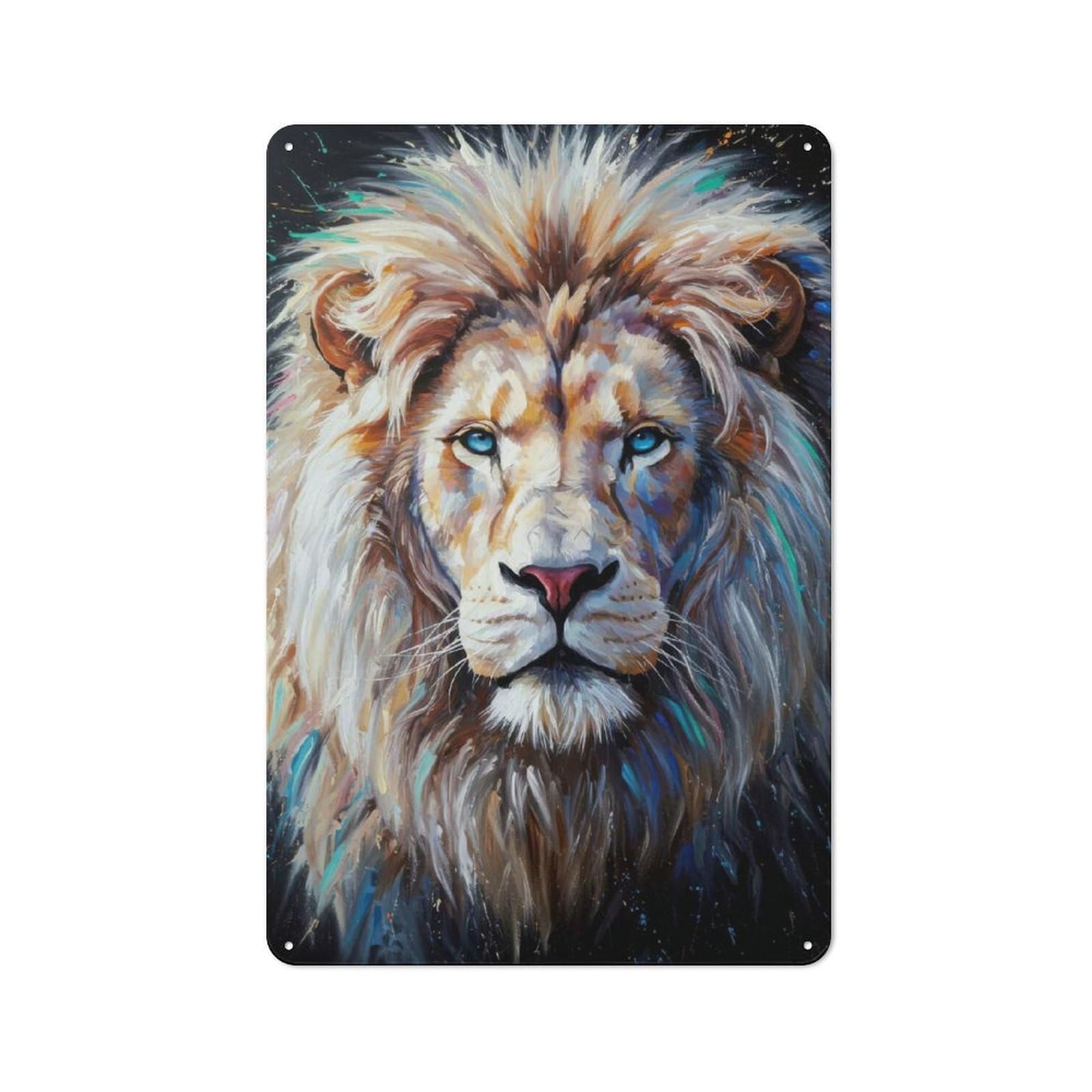 Junmoney White Lion Portrait Retro Tin Sign 30X20cm For Living Room Or Hallway, Gift For Living Room Decor Lovers During The Christmas Season