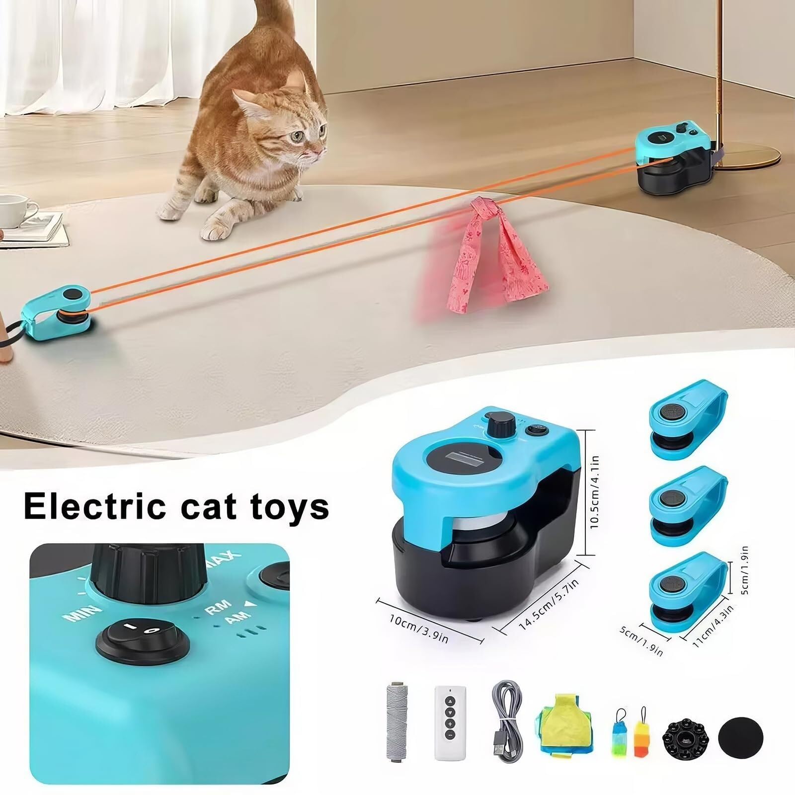 Caminadora interactiva de juguete para gatos con control automático/remoto, velocidad ajustable para jugar en interiores y ejercicio de caza simulado