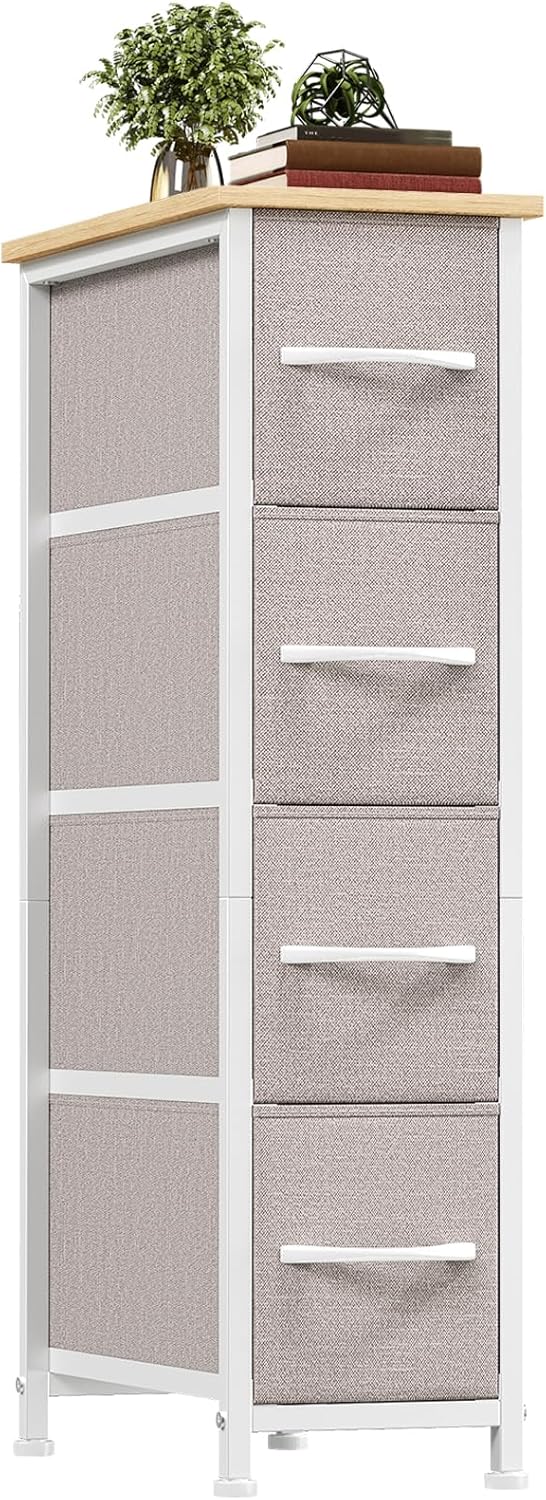 (Incomplete)Somdot Narrow Dresser with 4 Drawers, Slim Storage Organizer Chest of Drawers with Removable Fabric Drawers for Small Spaces Bathroom Closet Bedroom Laundry, Ash Grey Ash Grey 15.7\"D x 7.9\"W x 29.5\"H (4 Drawers)