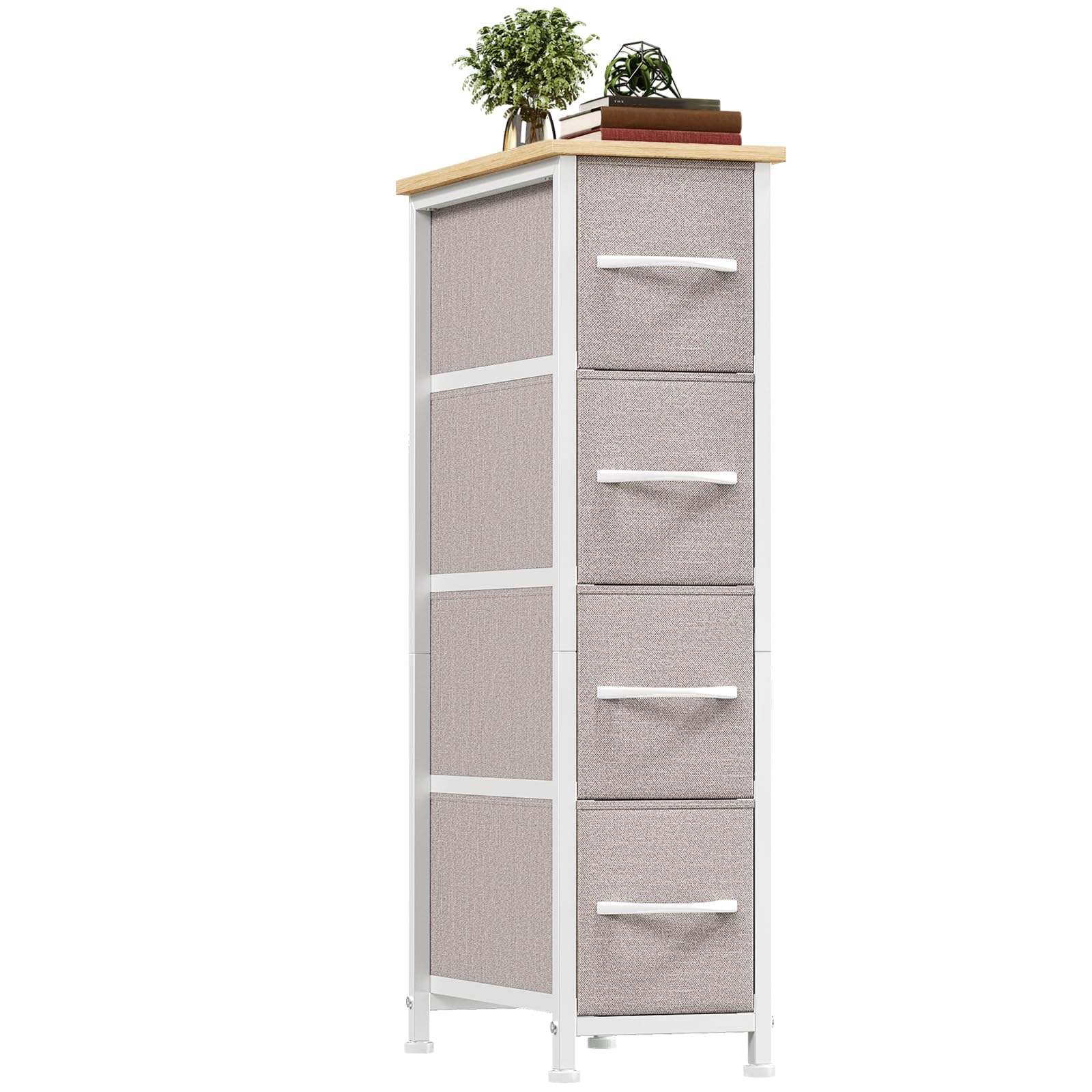Somdot Slim Chest of Drawers with 4 Fabric Drawers, Narrow Dresser Storage Organiser for Bedroom Living Room Bathroom Closet Nursery Entryway Hallway, Ash Grey โ image 1