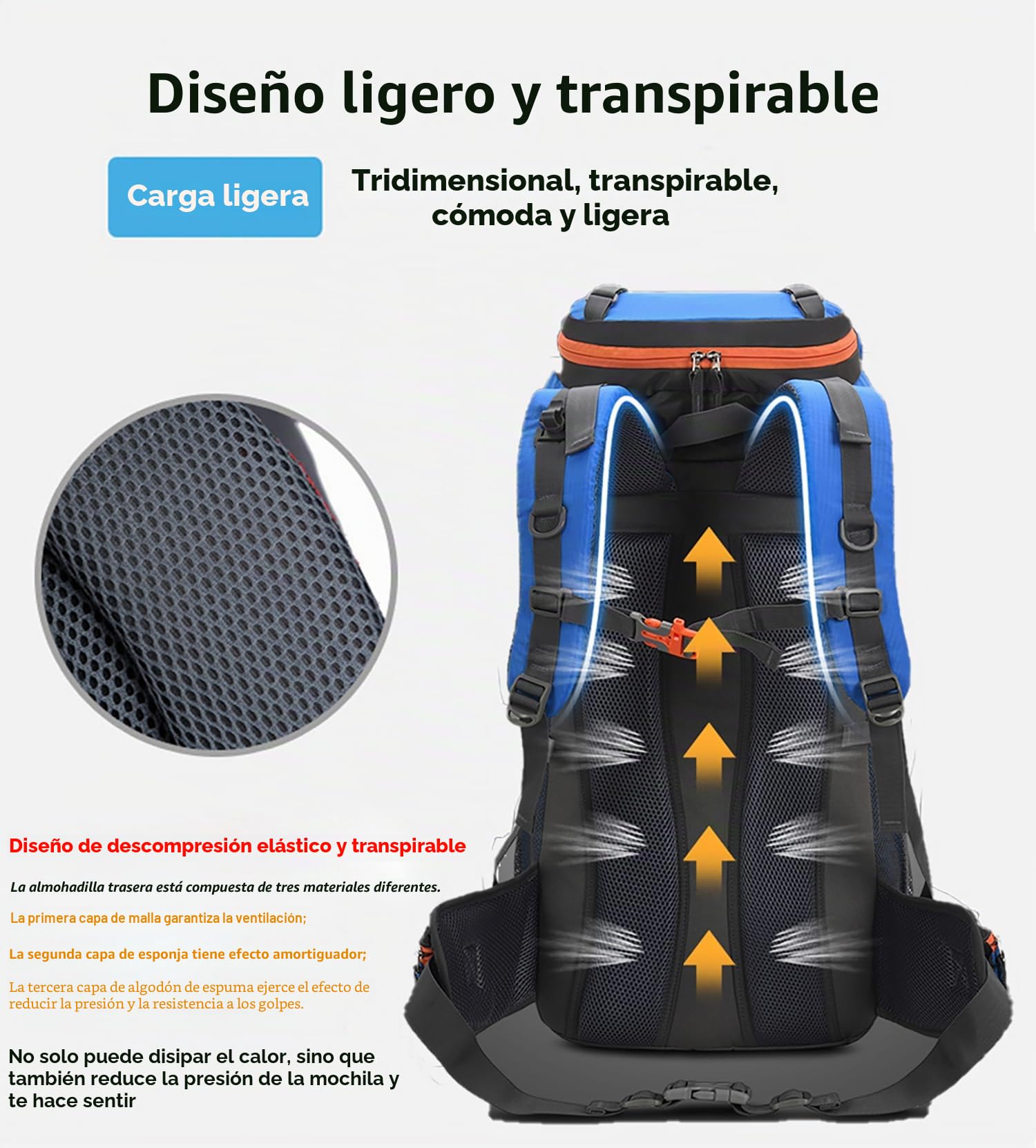 Bseash Mochila de senderismo ligera impermeable de 60L con cubierta de lluvia, mochila deportiva al aire libre para escalada acampar y turismo