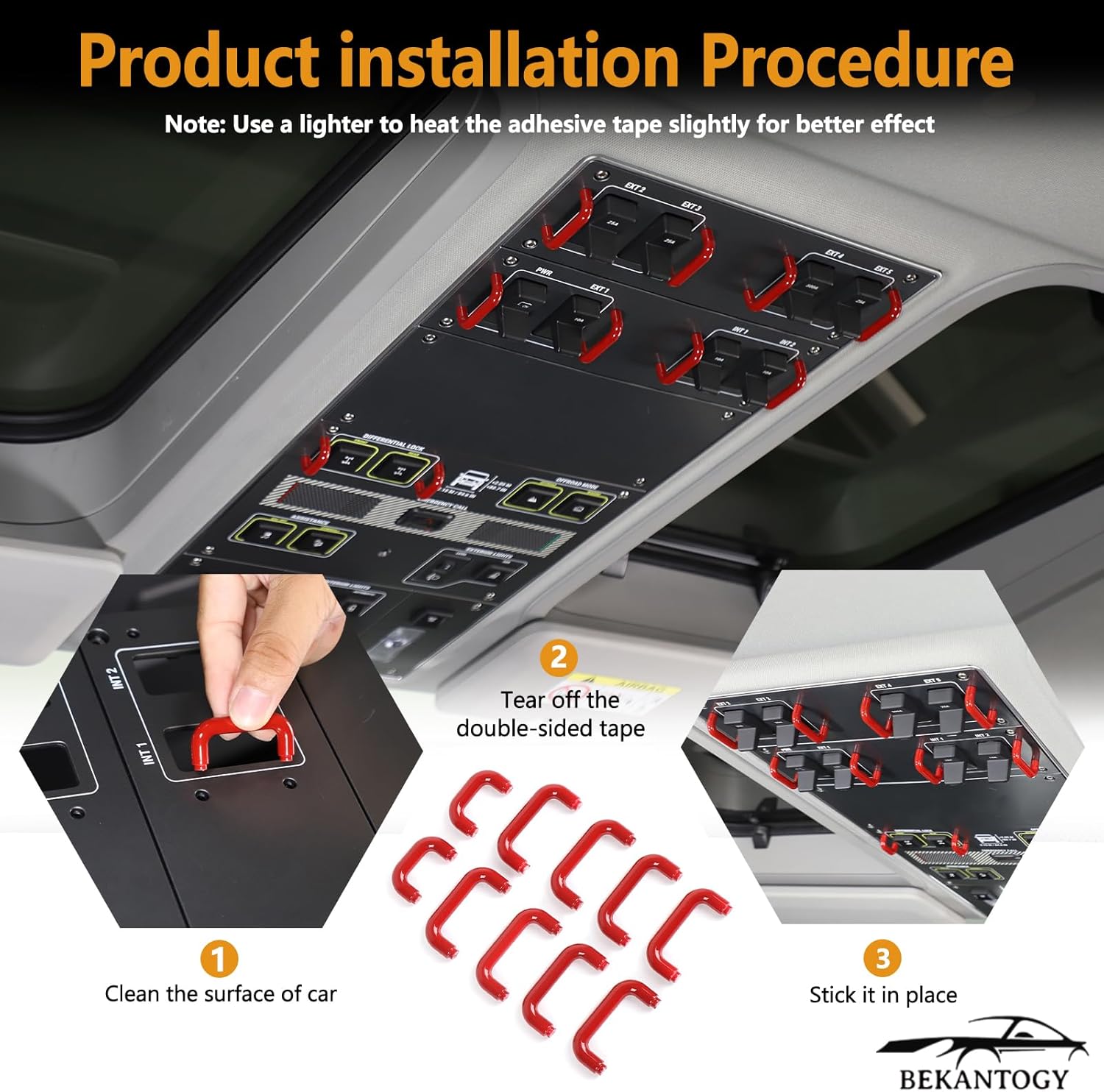 10PCS Top Control Button Trim Replacement Compatible with INEOS Grenadier 2022-2025 ABS Overhead Molle Panel Control Button Side U-Shaped Decorative Interior Accessories (Red)