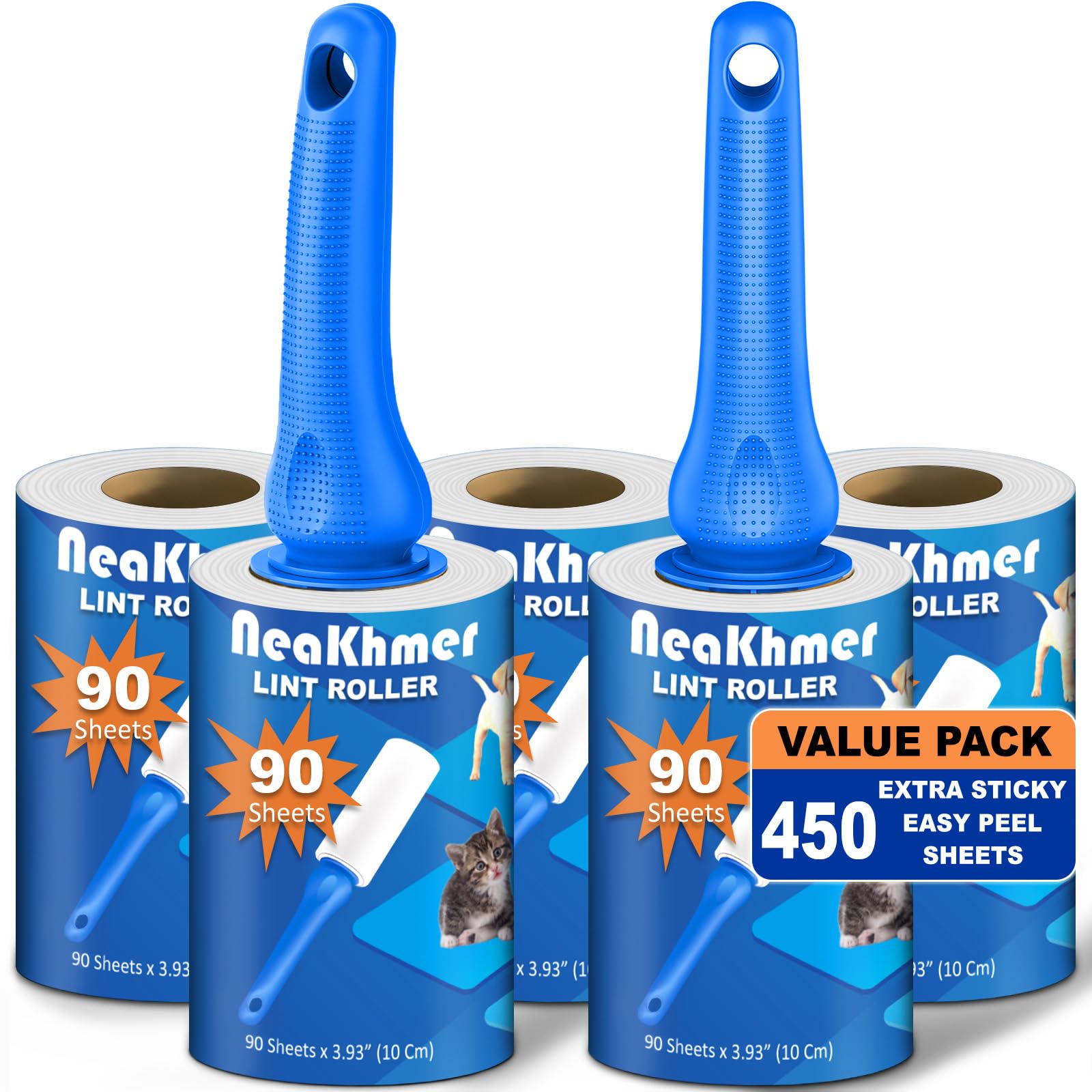 Rotolo di lanugine per peli di animali – Confezione da 5 pezzi da 450 fogli – Easy Peel – Rotoli di lanugine per vestiti e mobili